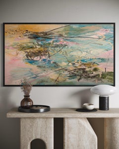 Isabel Turban Zeitgenössische abstrakte Mischtechnik mit Pastellblau und linearen Motiven