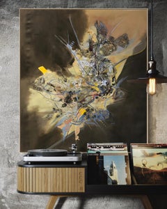 Isabel Turban Mixed Media Abstract in Black and Ochre for Modern Interiors