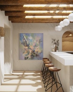 Isabel Turban Mixed Media Abstract Painting in Soft Blue and Neutral Tones