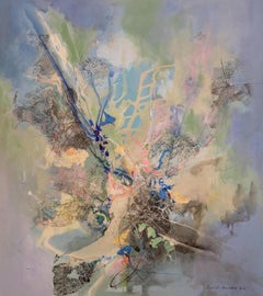 Isabel Turban Mixed Media Abstract Painting in Soft Blue and Neutral Tones