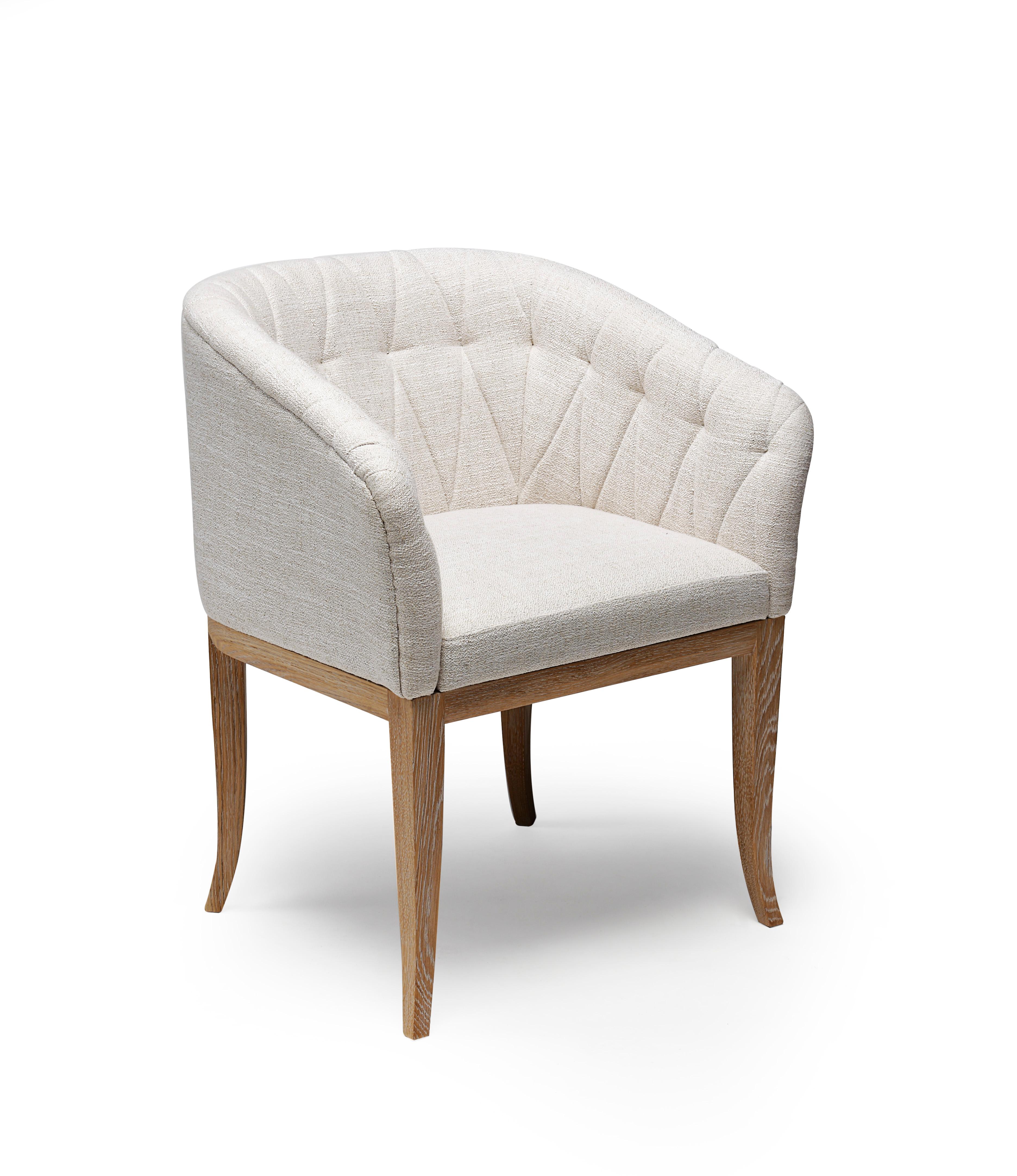 Isabella Chair by Duistt
Dimensions: W 64 x D 58 x H 78 cm
Materials: Duistt Fabric, Natural Limed Oak

Isabella chair, crafted with great attention to detail, presents beautiful curved lines and a fixed tufted back that makes a statement in any