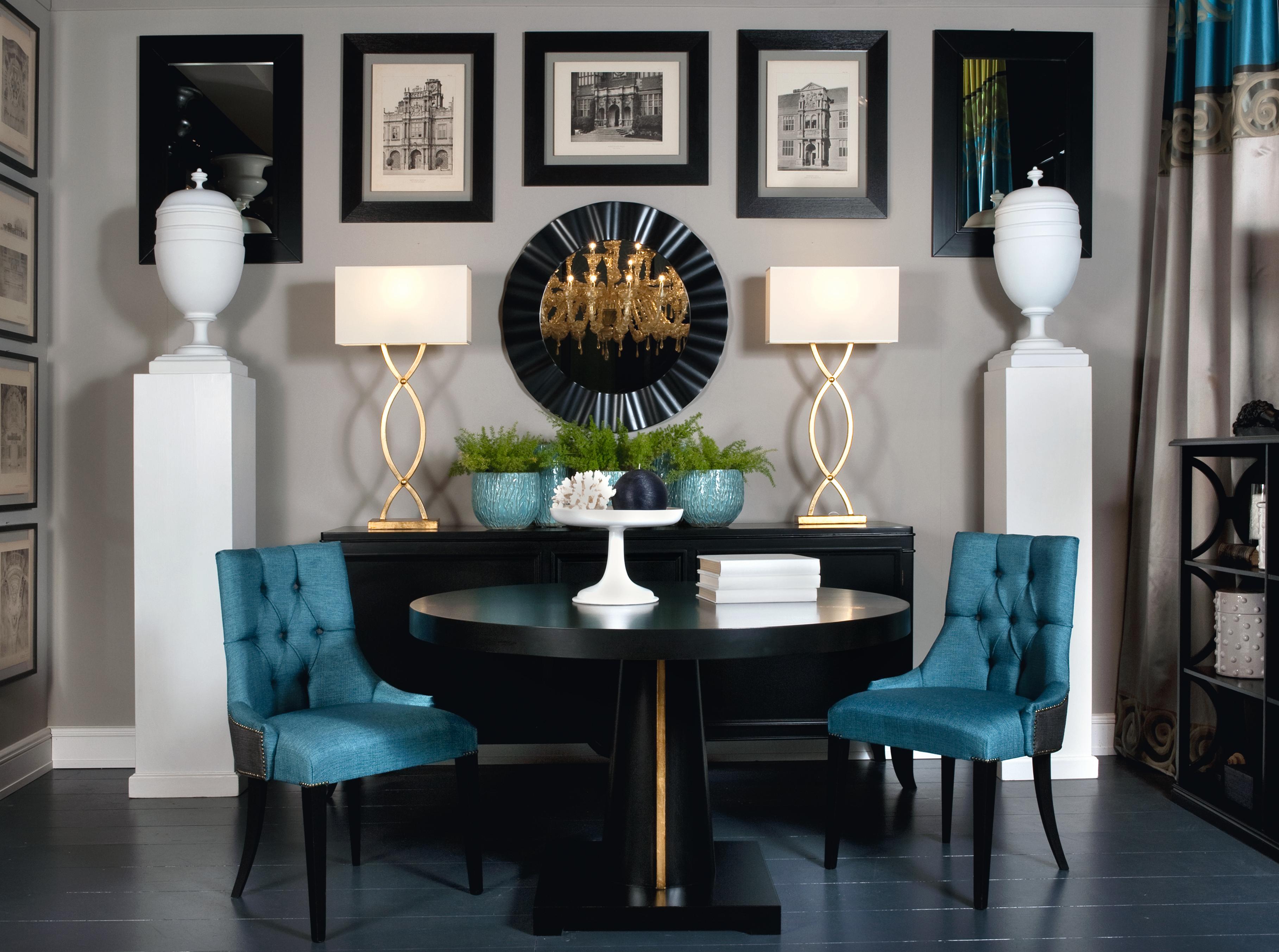 Designed by IC, this round Art Deco inspired dining table is impeccably crafted by Italian artisans.
The piece has a strong architectural appeal and a slick of gold leaf detailing adds an appropriate amount of glamour.
The table comes available in