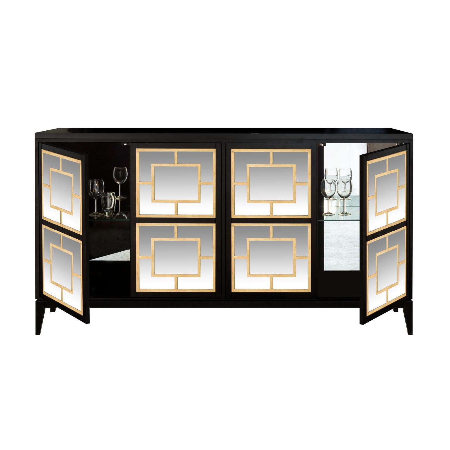Modern Isabella Costantini, Italy, Zoe Sideboard Four Mirrored Doors and Tapered Legs For Sale