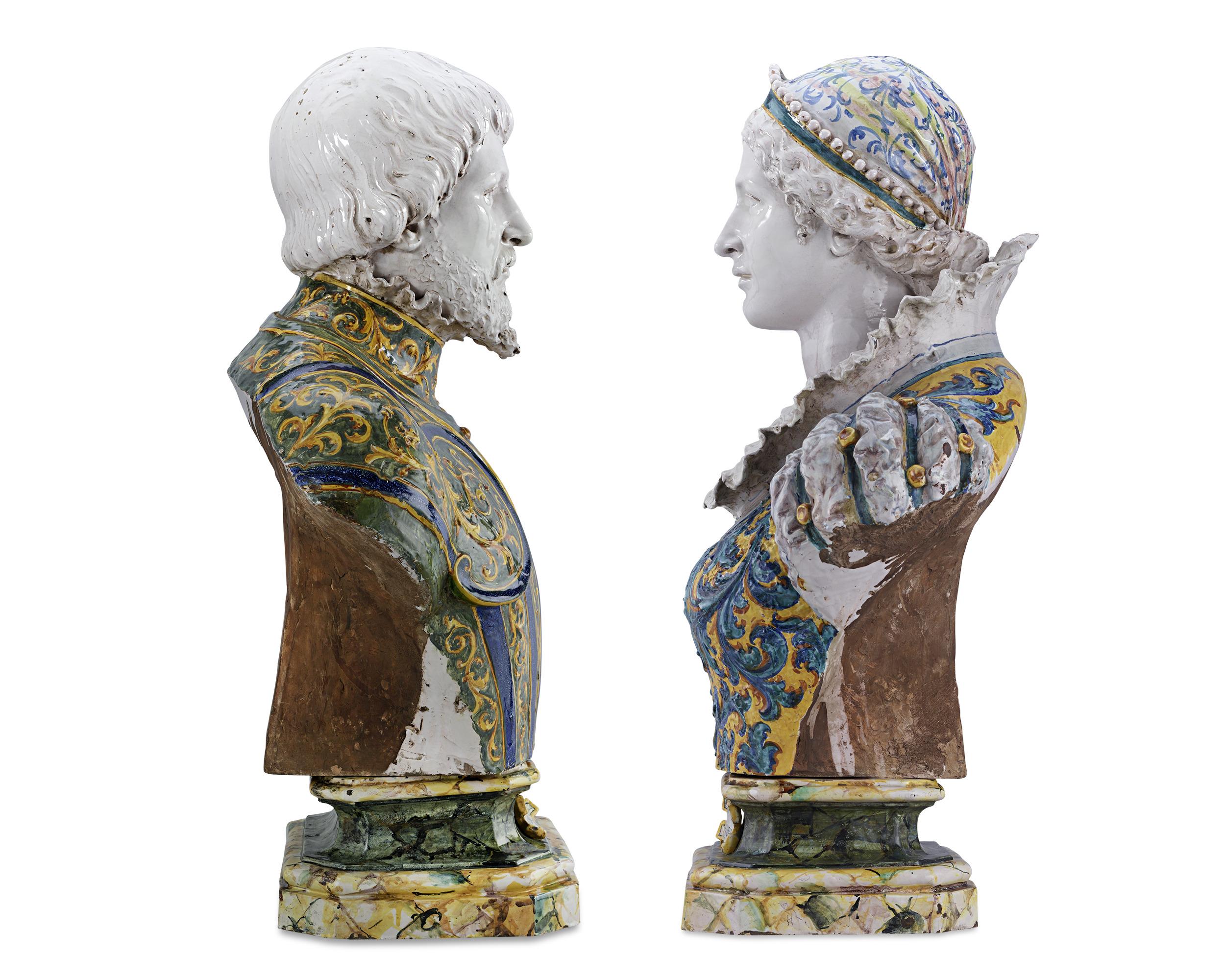 Renaissance Bustes en majolique Isabella d'Este et Francesco II de Gonzaga par Angelo en vente