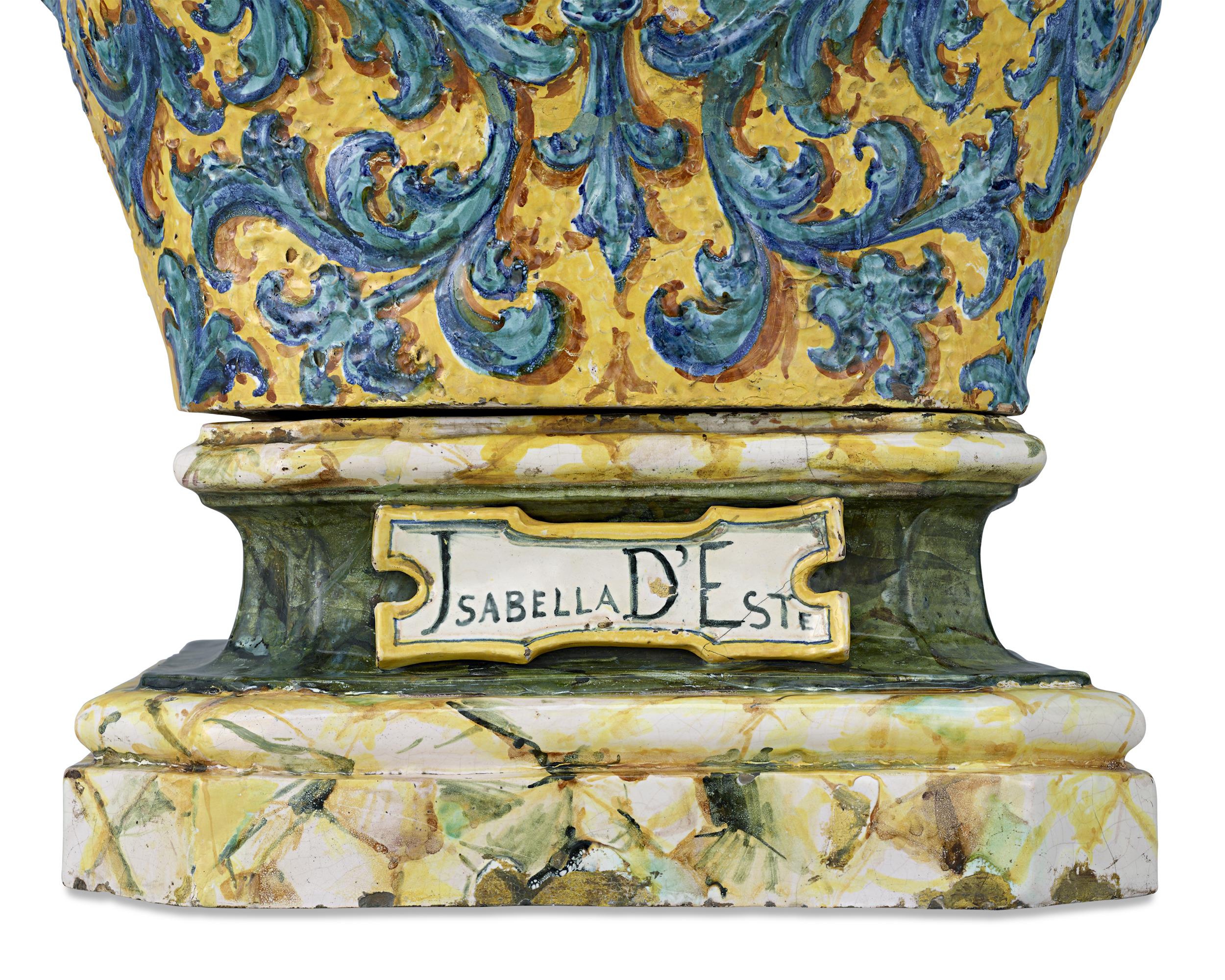 Émaillé Bustes en majolique Isabella d'Este et Francesco II de Gonzaga par Angelo en vente