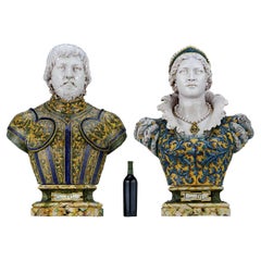 Used Isabella d'Este and Francesco II Gonzaga Majolica Busts by Angelo