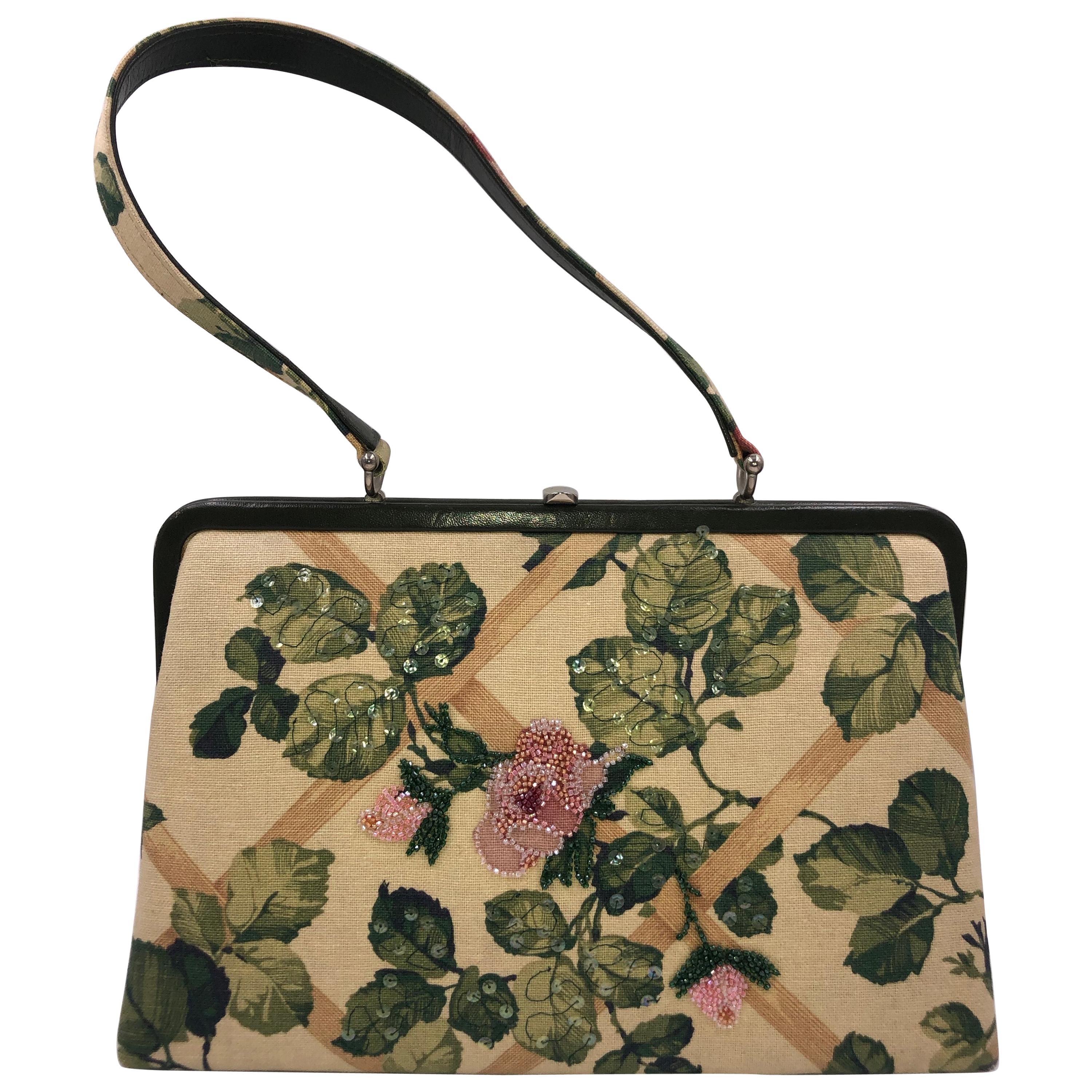 Isabella Fiore Floral Design Fabric Handbag at 1stDibs