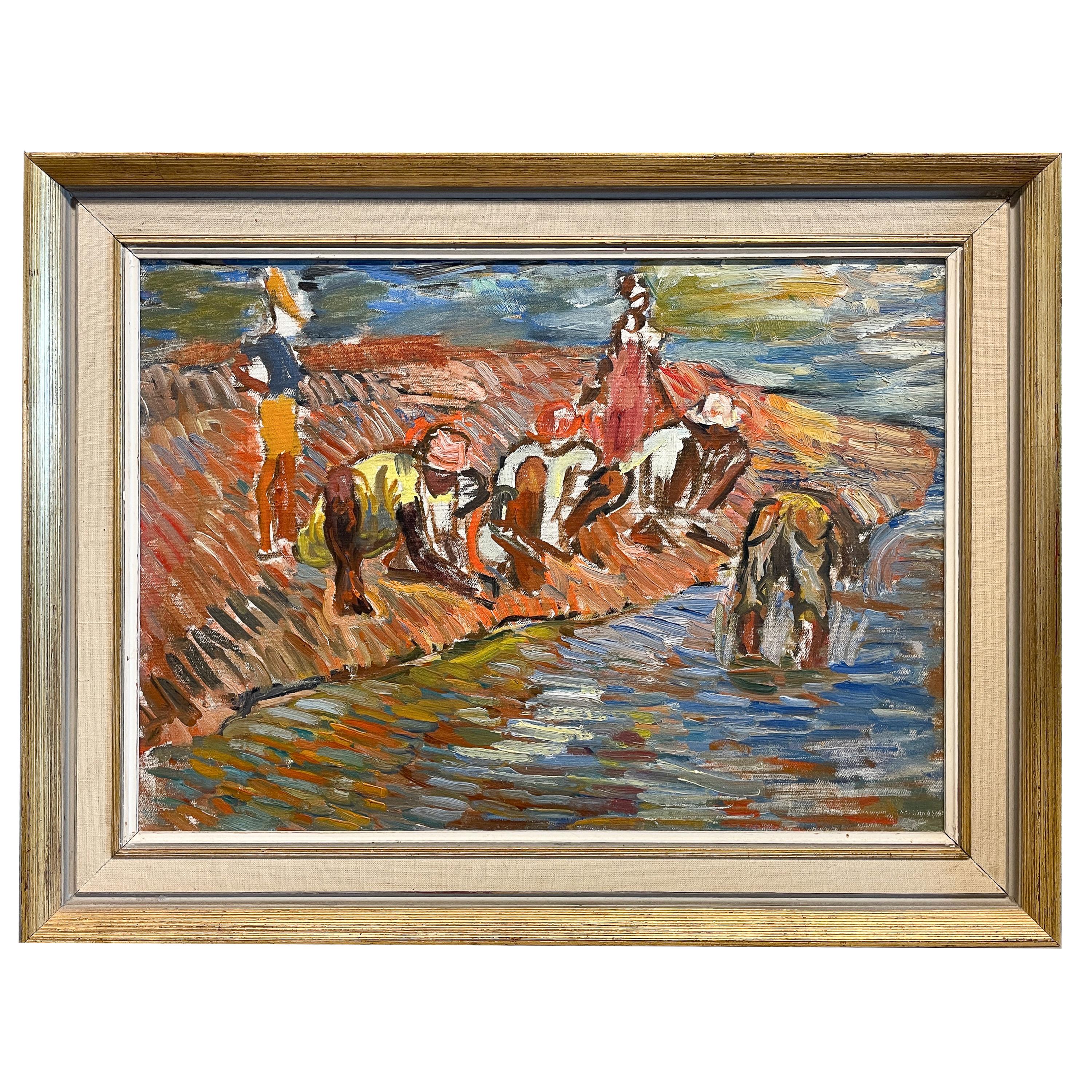 Abstract Painting di Isabella Howland - WPA Impressionista Paesaggio Figurativo Pittura ad olio Pannello "Ocho Rios" Giamaica