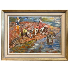 Panel de pintura al óleo de paisaje figurativo impresionista WPA "Ocho Ríos" Jamaica