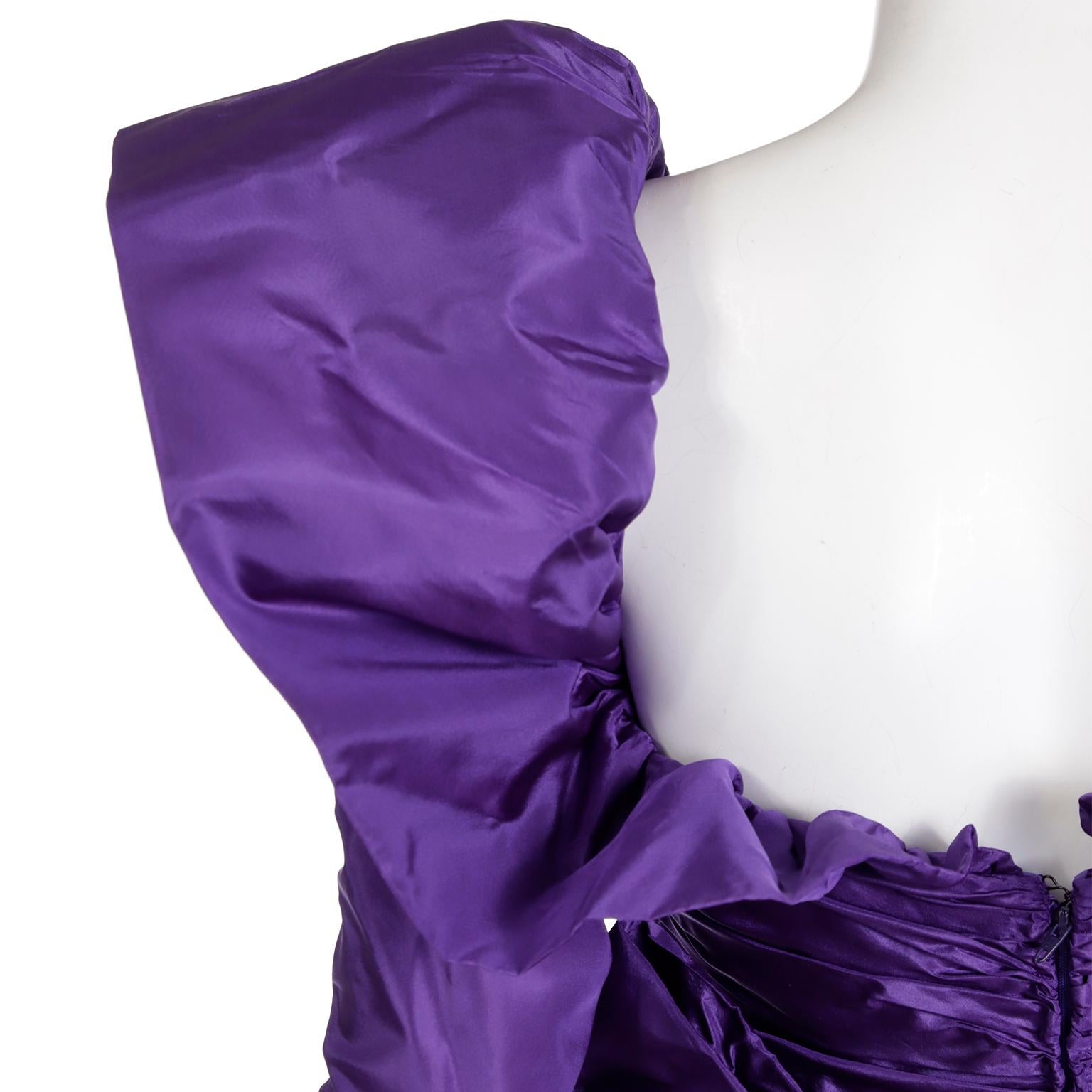 Isabelle Allard 1980s Vintage Dress Ruched Purple Evening Gown For Sale 6