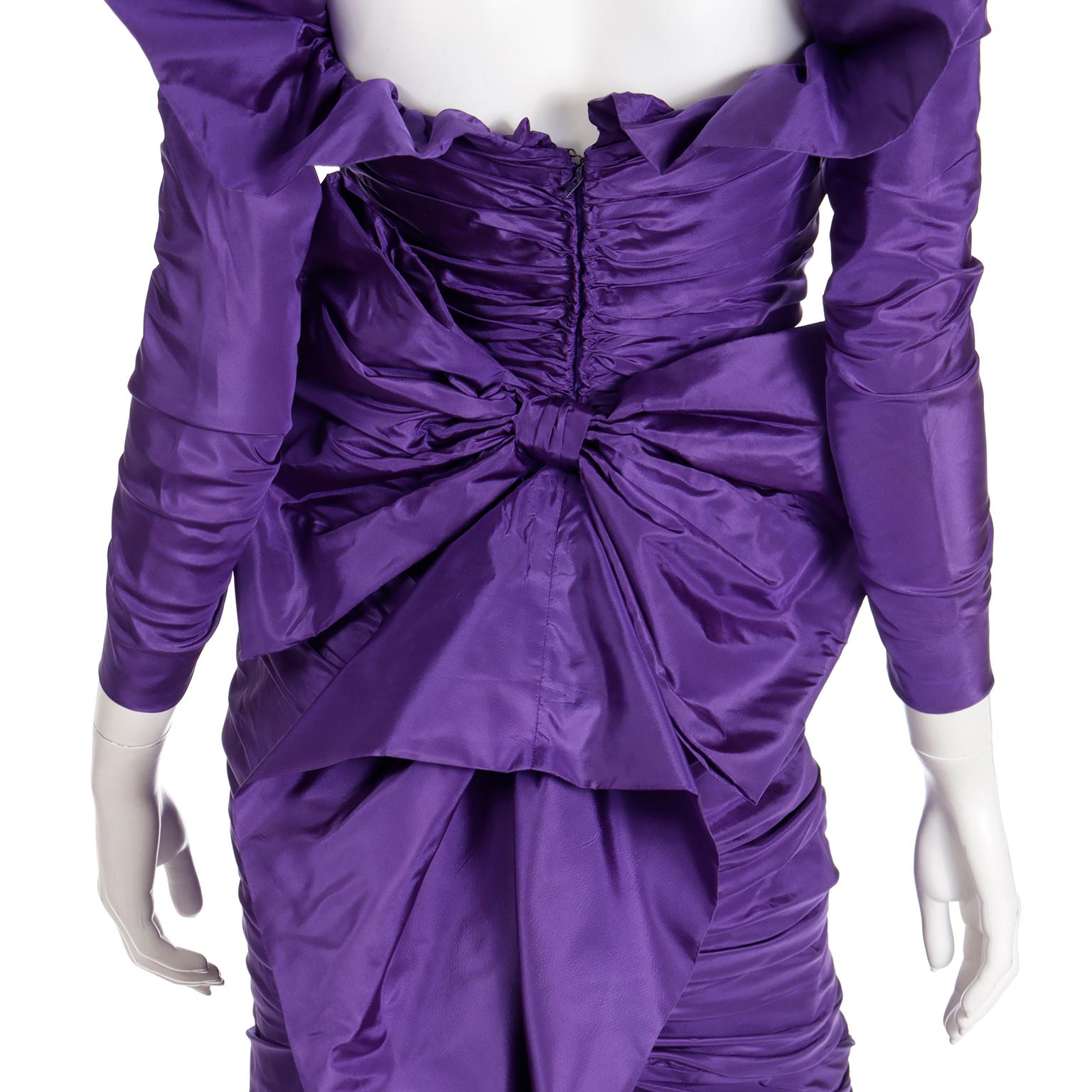 Isabelle Allard 1980s Vintage Dress Ruched Purple Evening Gown For Sale 7