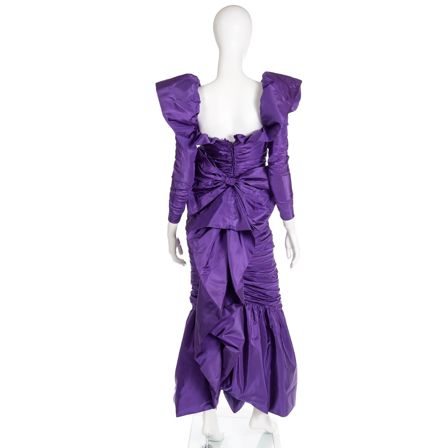 Isabelle Allard 1980s Vintage Dress Ruched Purple Evening Gown For Sale 1