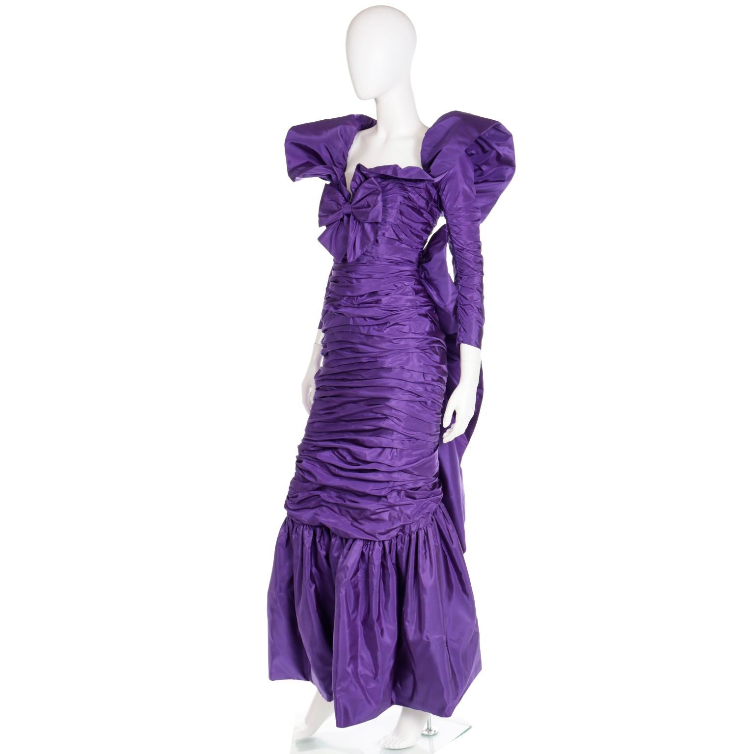 Isabelle Allard 1980s Vintage Dress Ruched Purple Evening Gown For Sale 2