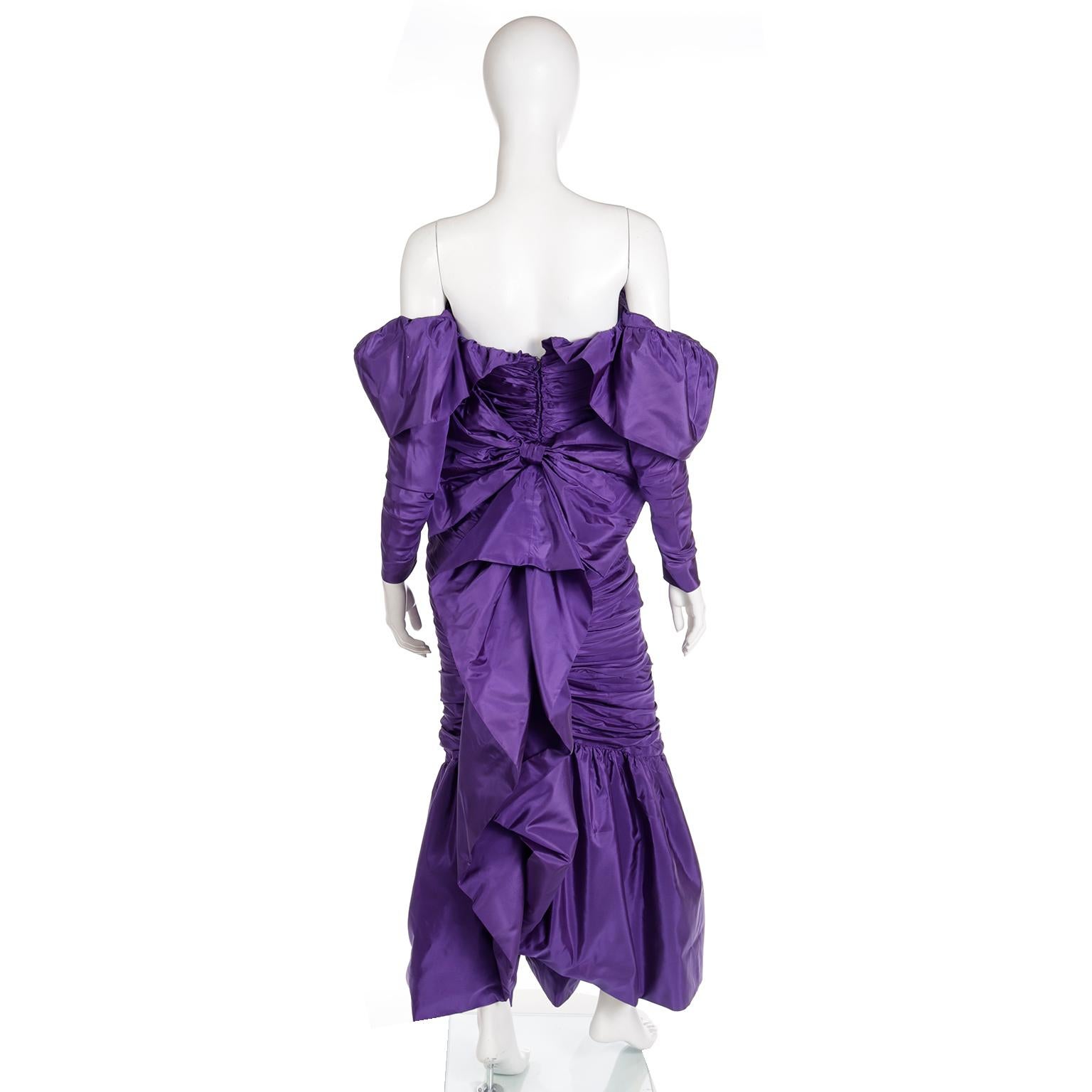 Isabelle Allard 1980s Vintage Dress Ruched Purple Evening Gown For Sale 3