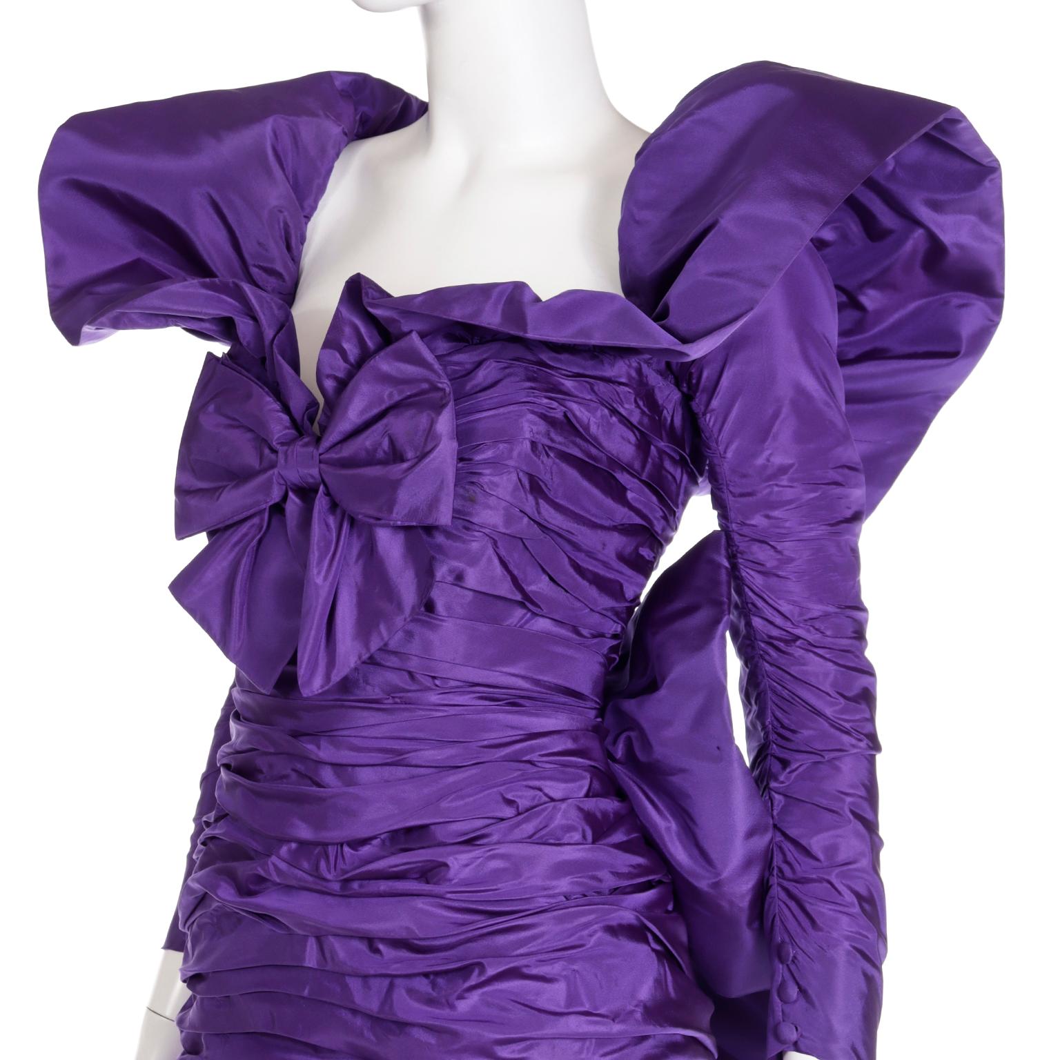 Isabelle Allard 1980s Vintage Dress Ruched Purple Evening Gown For Sale 4