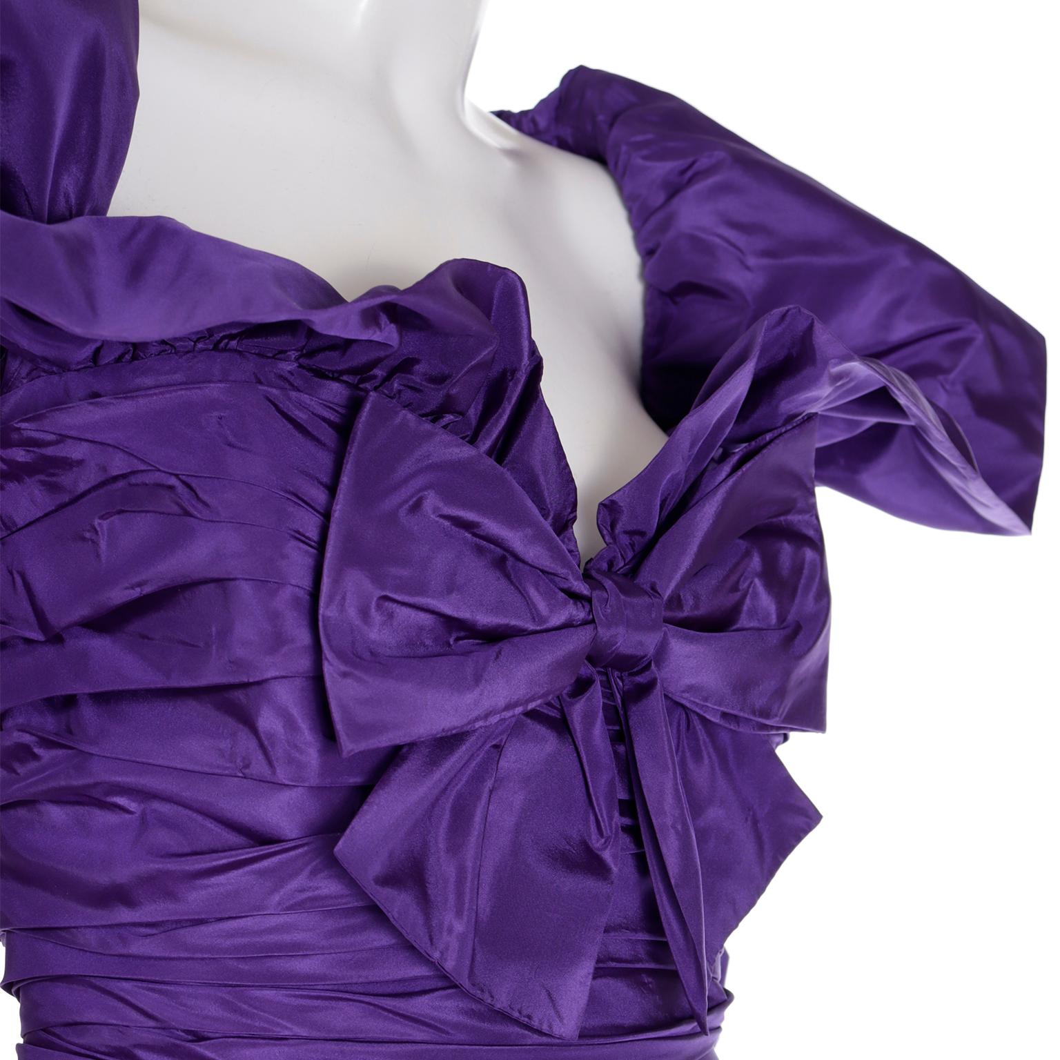 Isabelle Allard 1980s Vintage Dress Ruched Purple Evening Gown For Sale 5
