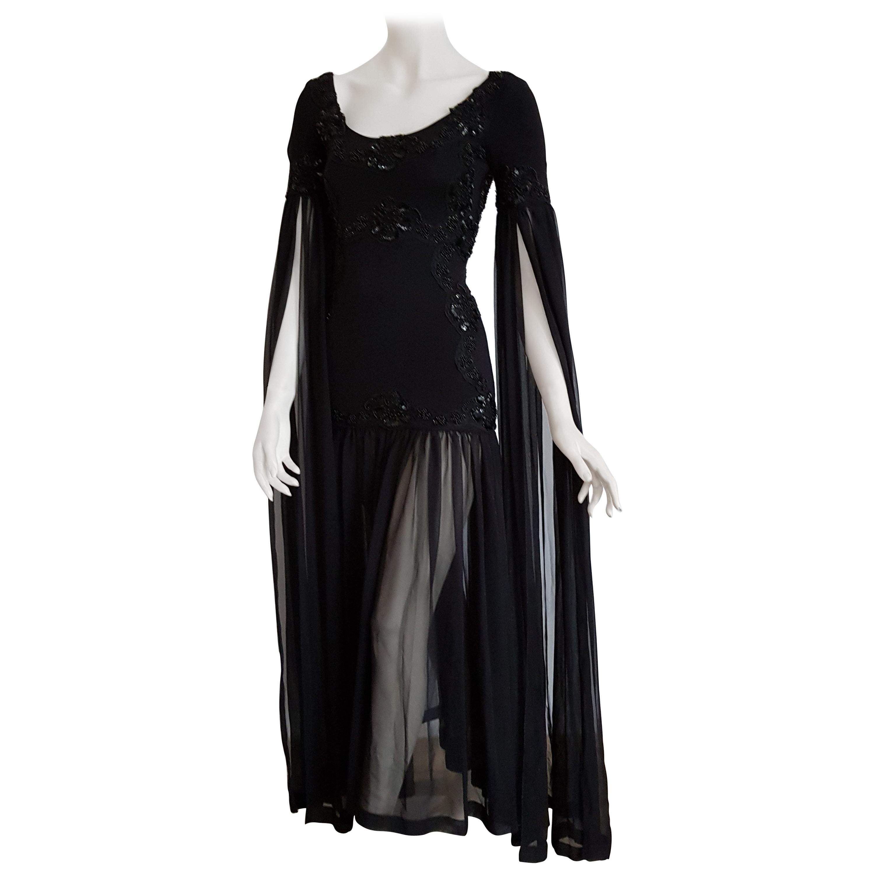 Isabelle ALLARD Paris "New" Chiffon sleeves Woolen bodice Black dress - Unworn   For Sale