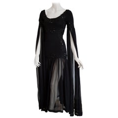 Isabelle ALLARD Paris "New" Chiffon sleeves Woolen bodice Black dress - Unworn  