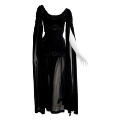 Isabelle ALLARD Paris "New" Chiffon sleeves Woolen bodice Black dress - Unworn