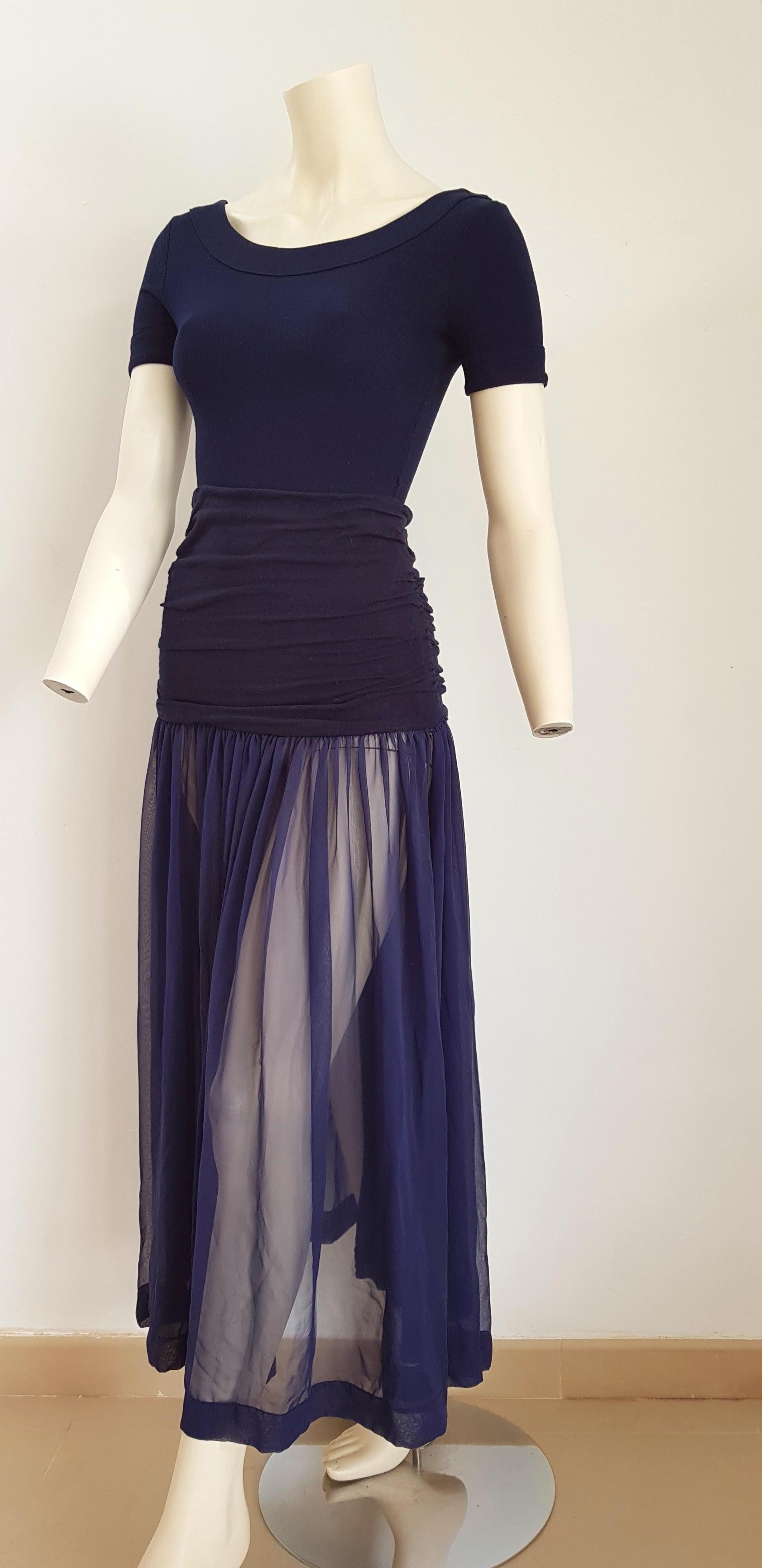 Isabelle ALLARD Paris, body, chiffon skirt, pleated black waistband, blue silk cotton Dress. Created in the Couture atelier of the Rue Saint Honoré Paris - Unworn, New.

Isabelle ALLARD is a Paris brand that created only haute couture and selling to