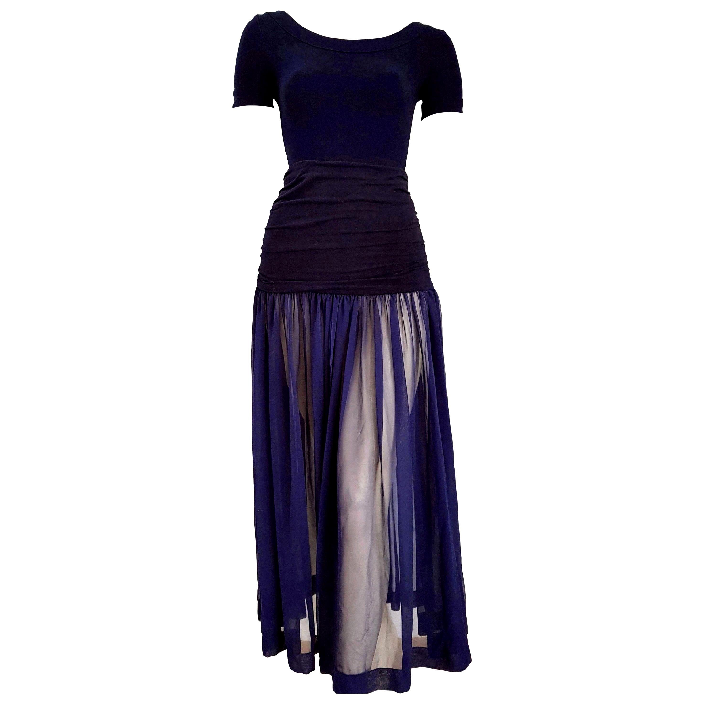 Isabelle ALLARD Paris "New" Couture Blue Body Chiffon Silk Cotton Dress - Unworn For Sale