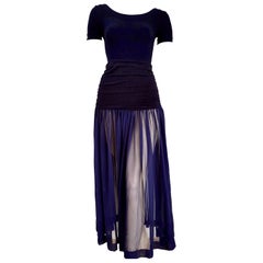 Isabelle ALLARD Paris "New" Couture Blue Body Chiffon Silk Cotton Dress - Unworn