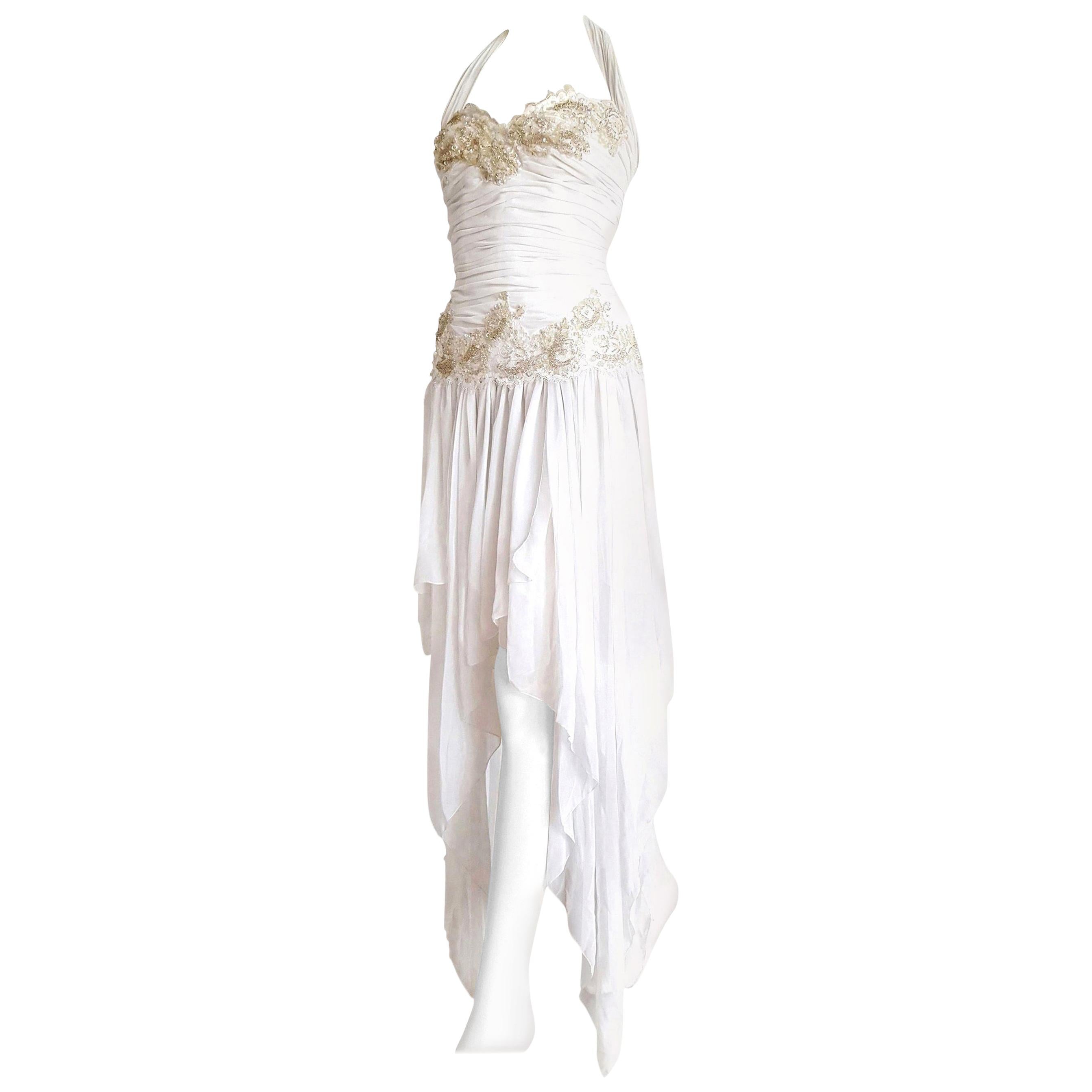Isabelle ALLARD Paris Couture chiffon irregular hem skirt, sequins, embroidery, sleeveless silk and cotton white dress - Created in his atelier on Rue Saint-Honoré, Paris - Unworn, New.

Isabelle ALLARD is a Paris brand that created only haute