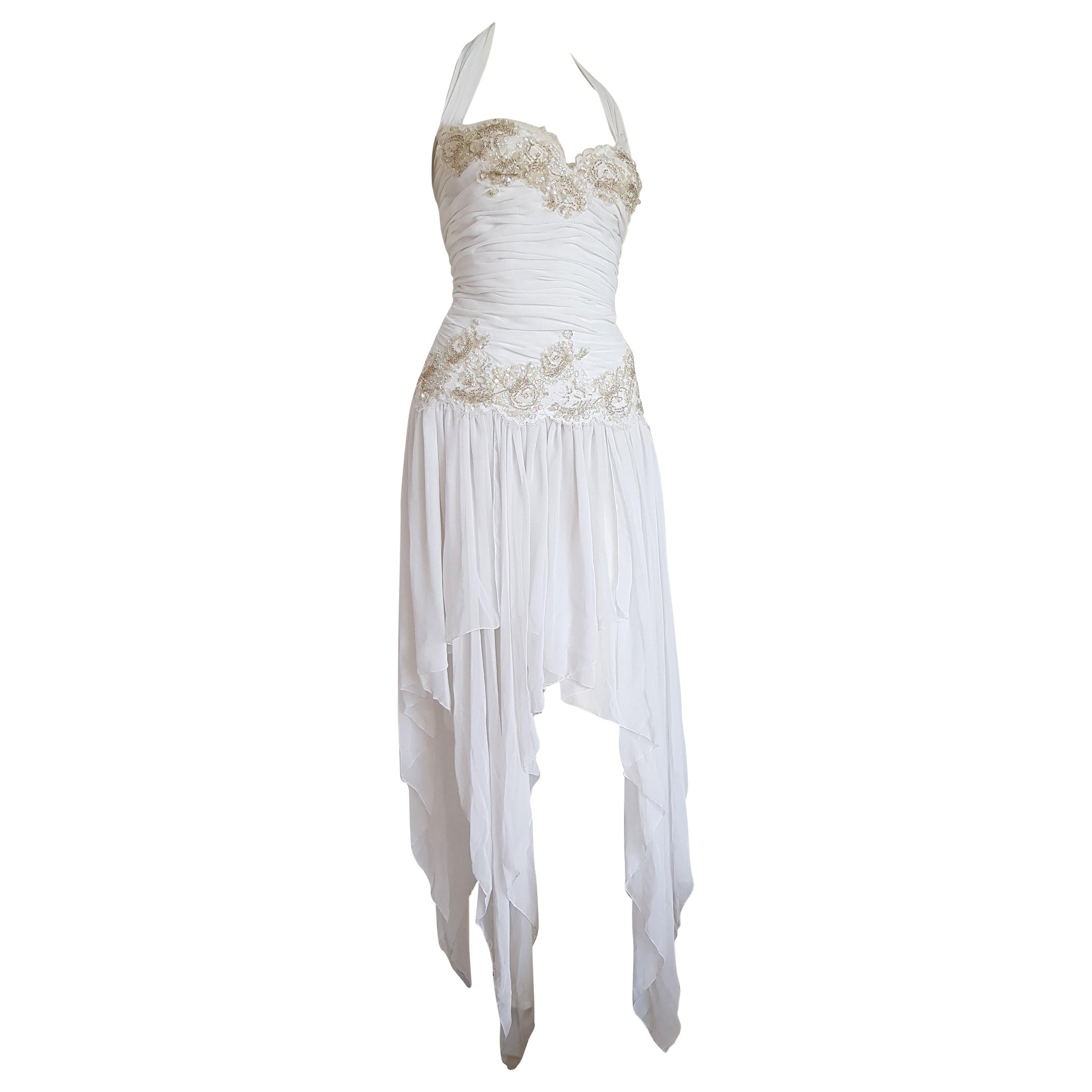 Isabelle ALLARD Paris "New" Couture Sequins Chiffon Silk White Dress - Unworn For Sale
