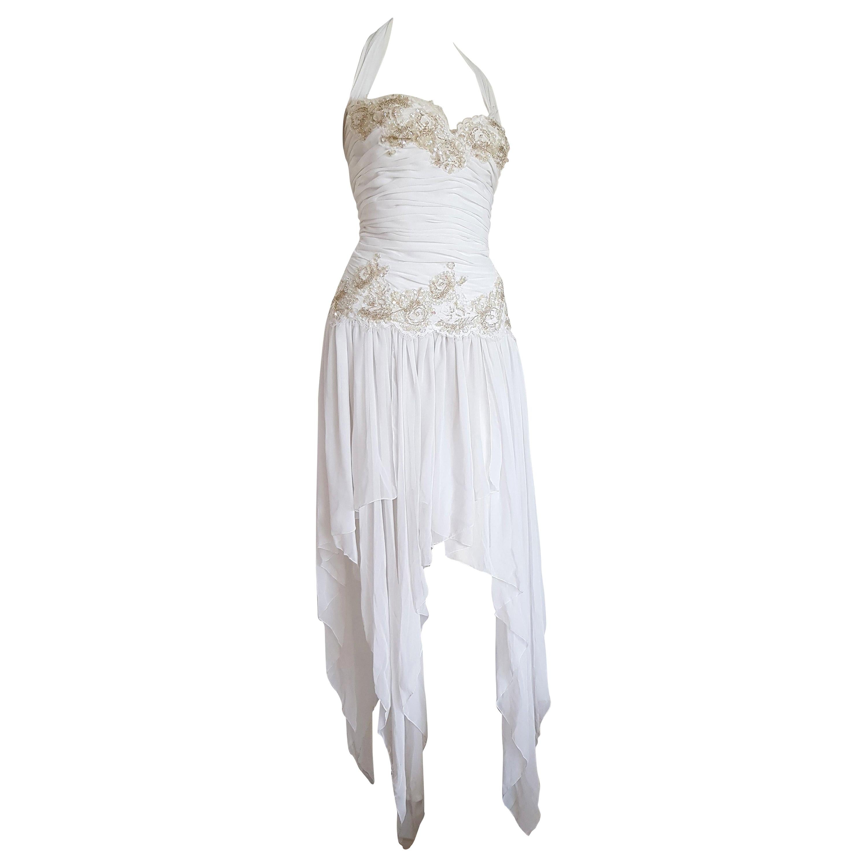 Isabelle ALLARD Paris "New" Couture Sequins Chiffon Silk White Dress - Unworn For Sale