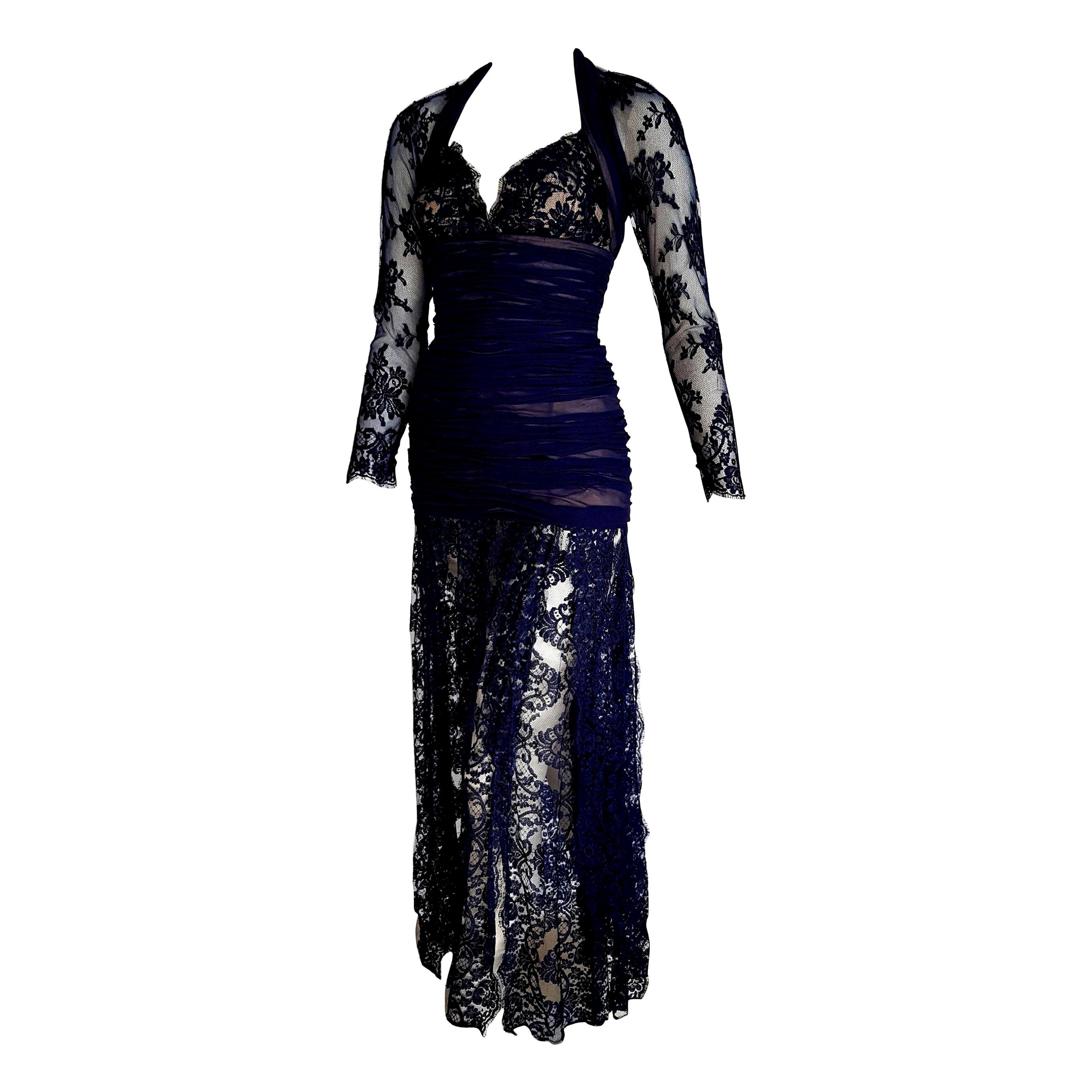 Isabelle ALLARD Paris "New" Couture Skirt Lace Blue Silk Cotton Dress - Unworn For Sale