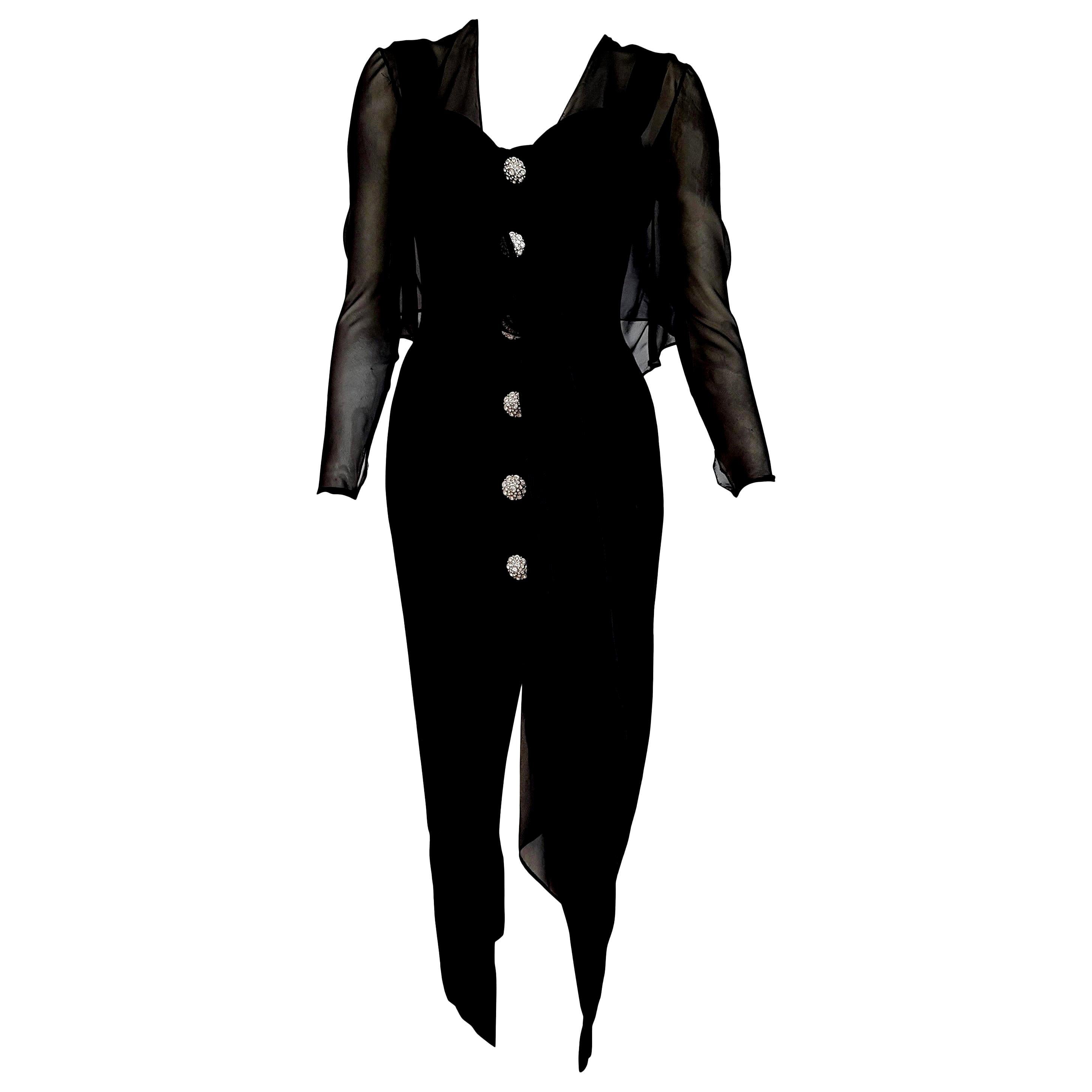 Isabelle ALLARD Paris "New" Couture Swarovski buttons Silk Wool Dress - Unworn For Sale