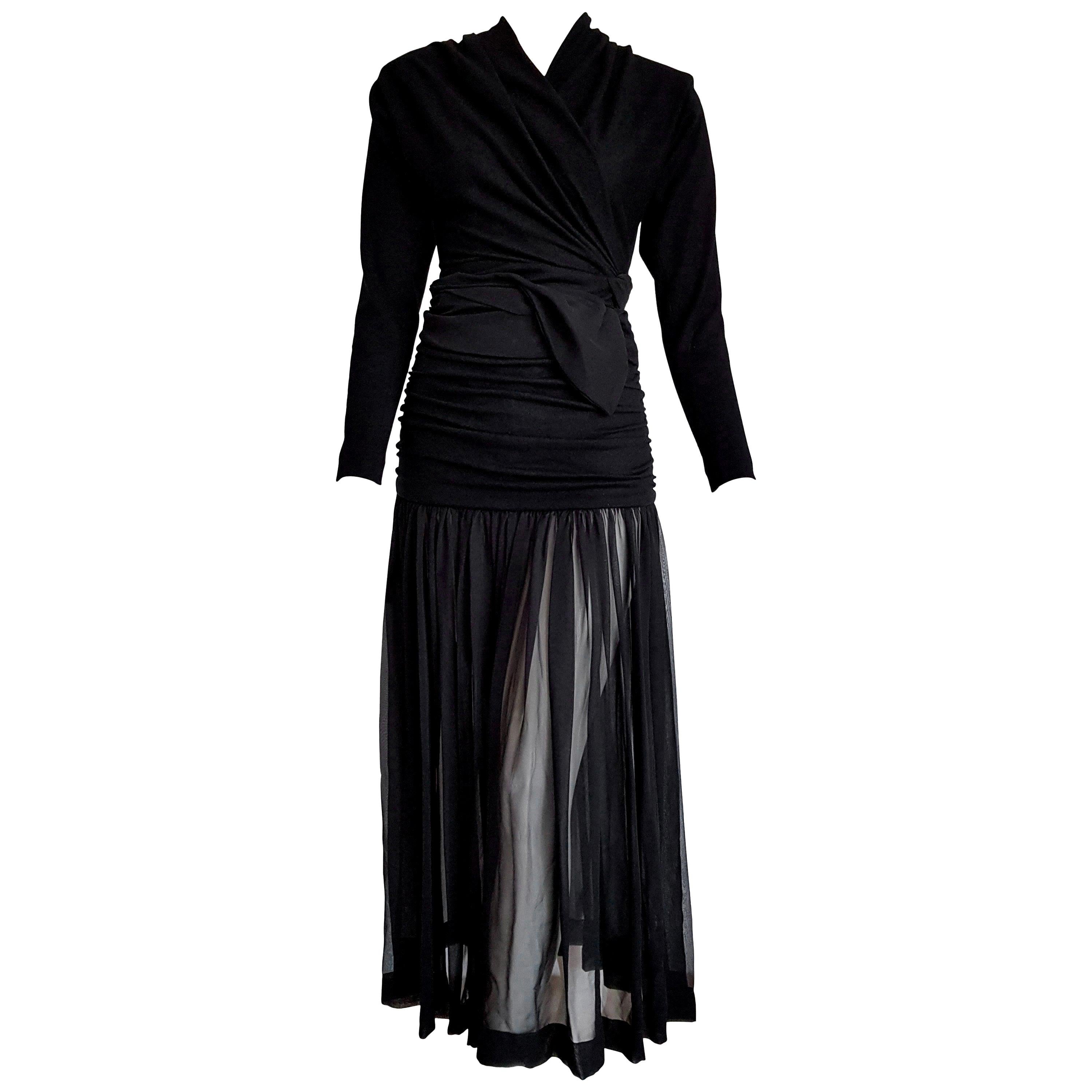 Isabelle ALLARD Paris "New" High Wool Waistband Chiffon Skirt Black Dress-Unworn For Sale