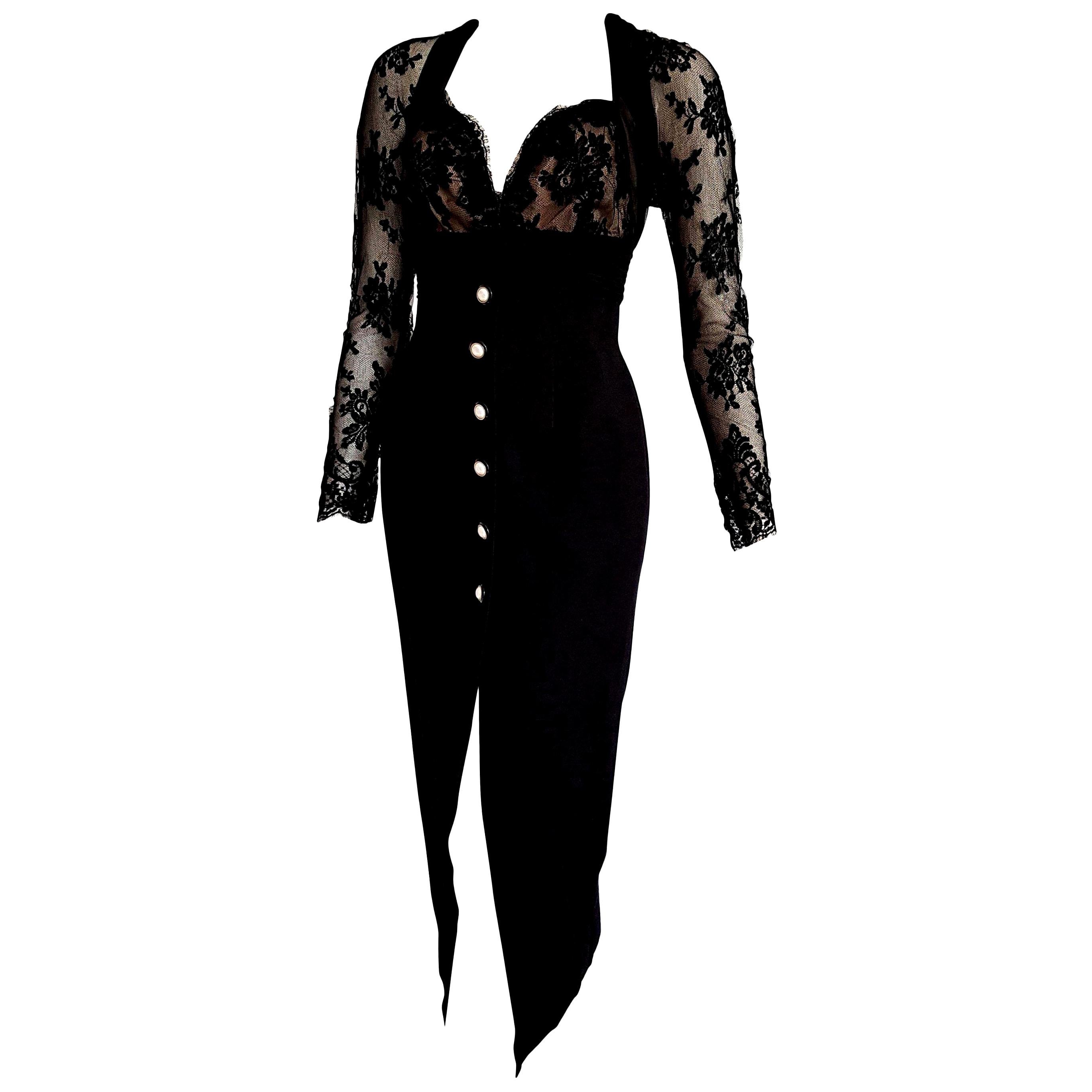 Isabelle ALLARD Paris "New" Sleeves chest lace Silk Wool Black Dress - Unworn   For Sale