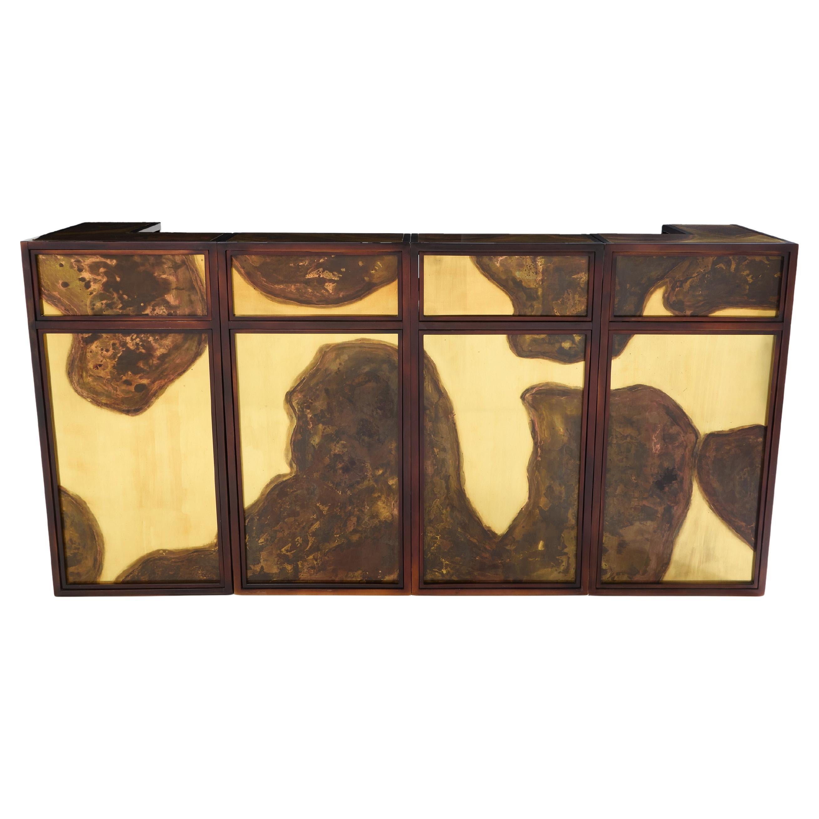 Isabelle and Richard Faure oxidized brass bar cabinet counters 1970s