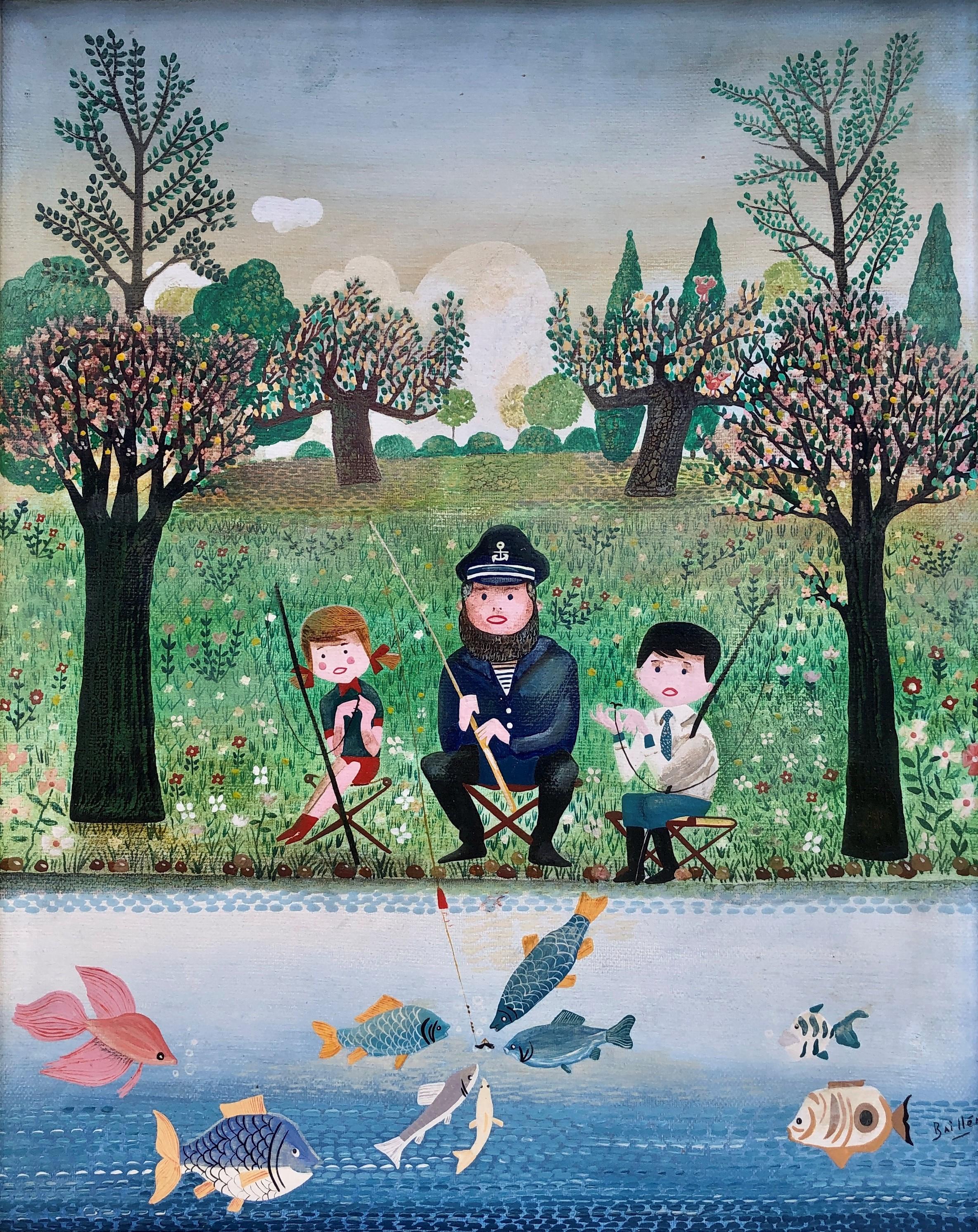 Isabelle Baillen Portrait Painting – nave fishing day Öl auf Leinwand Gemälde