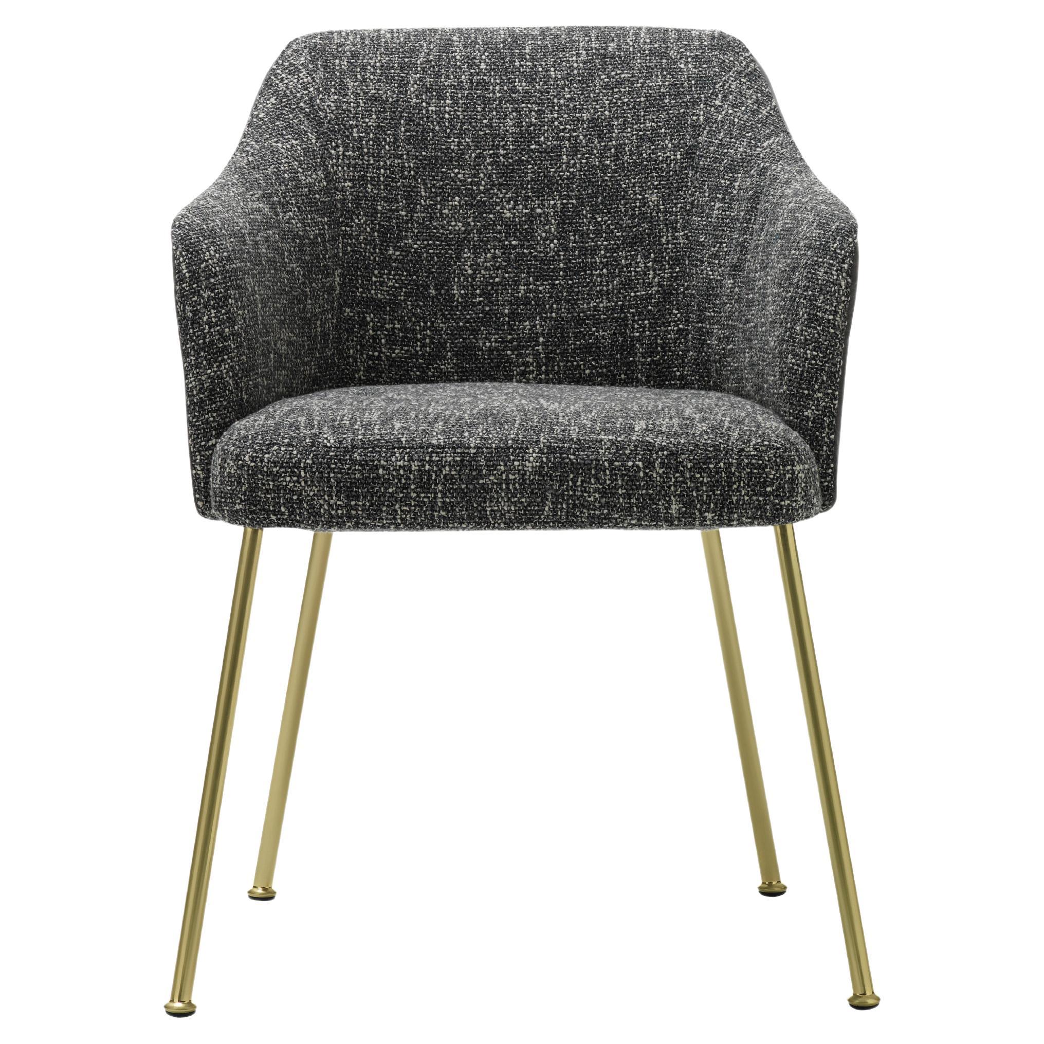 Isabelle Chair in Seventy Grey Upholstery with Satin Brass Legs by Saba