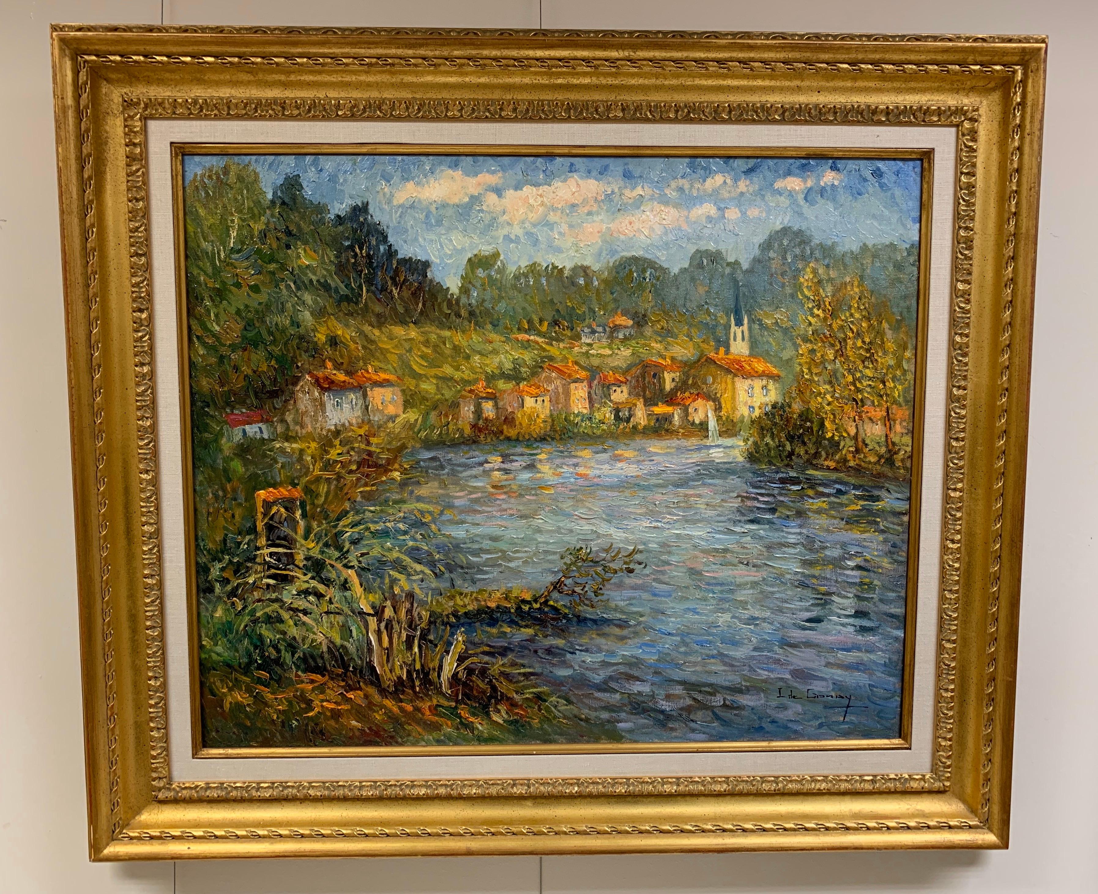 Peinture à l'huile signée Isabelle de Ganay, La Vienne à Saint Leonard de Noblat 3