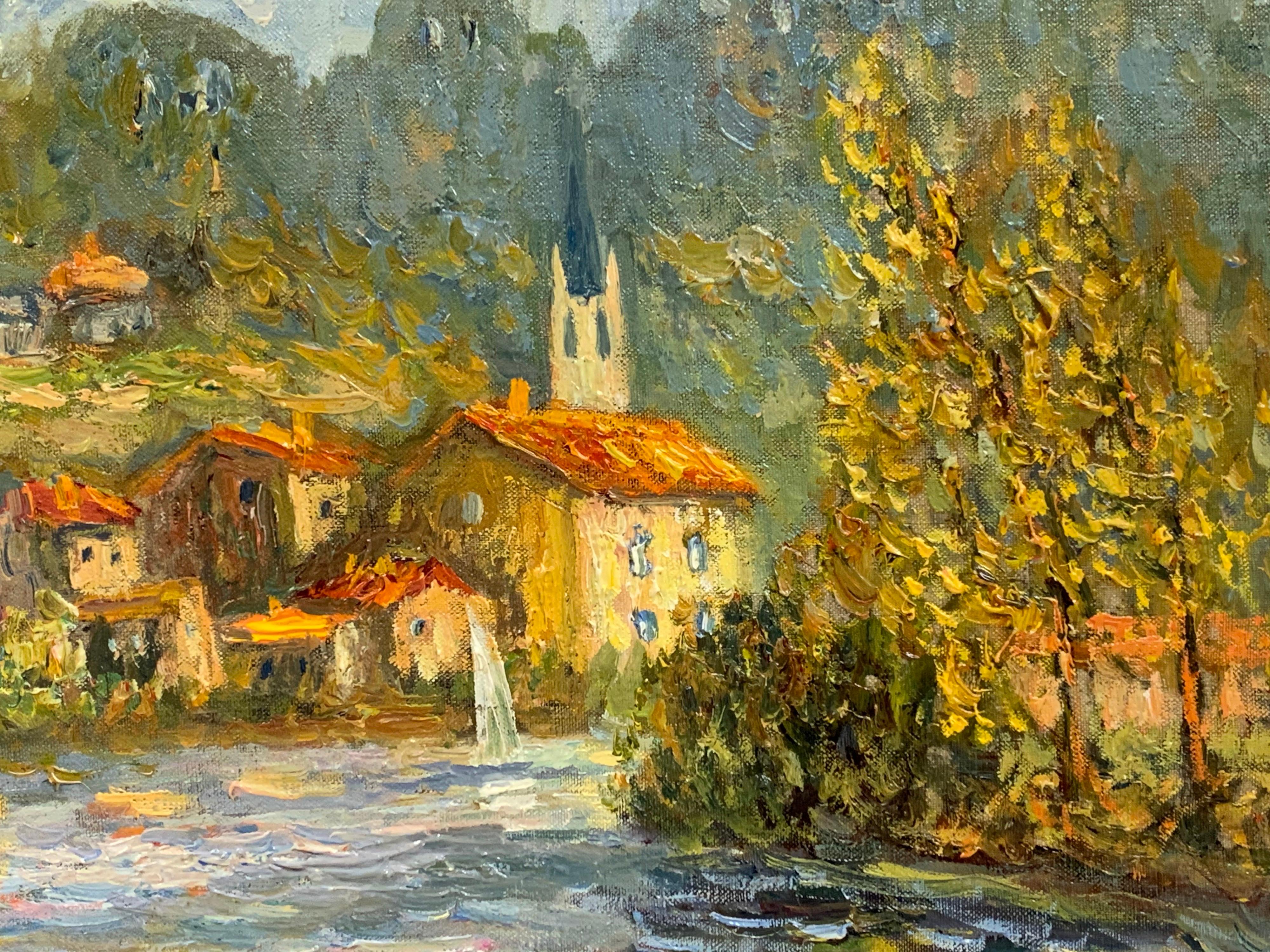 Peinture à l'huile signée Isabelle de Ganay, La Vienne à Saint Leonard de Noblat 5