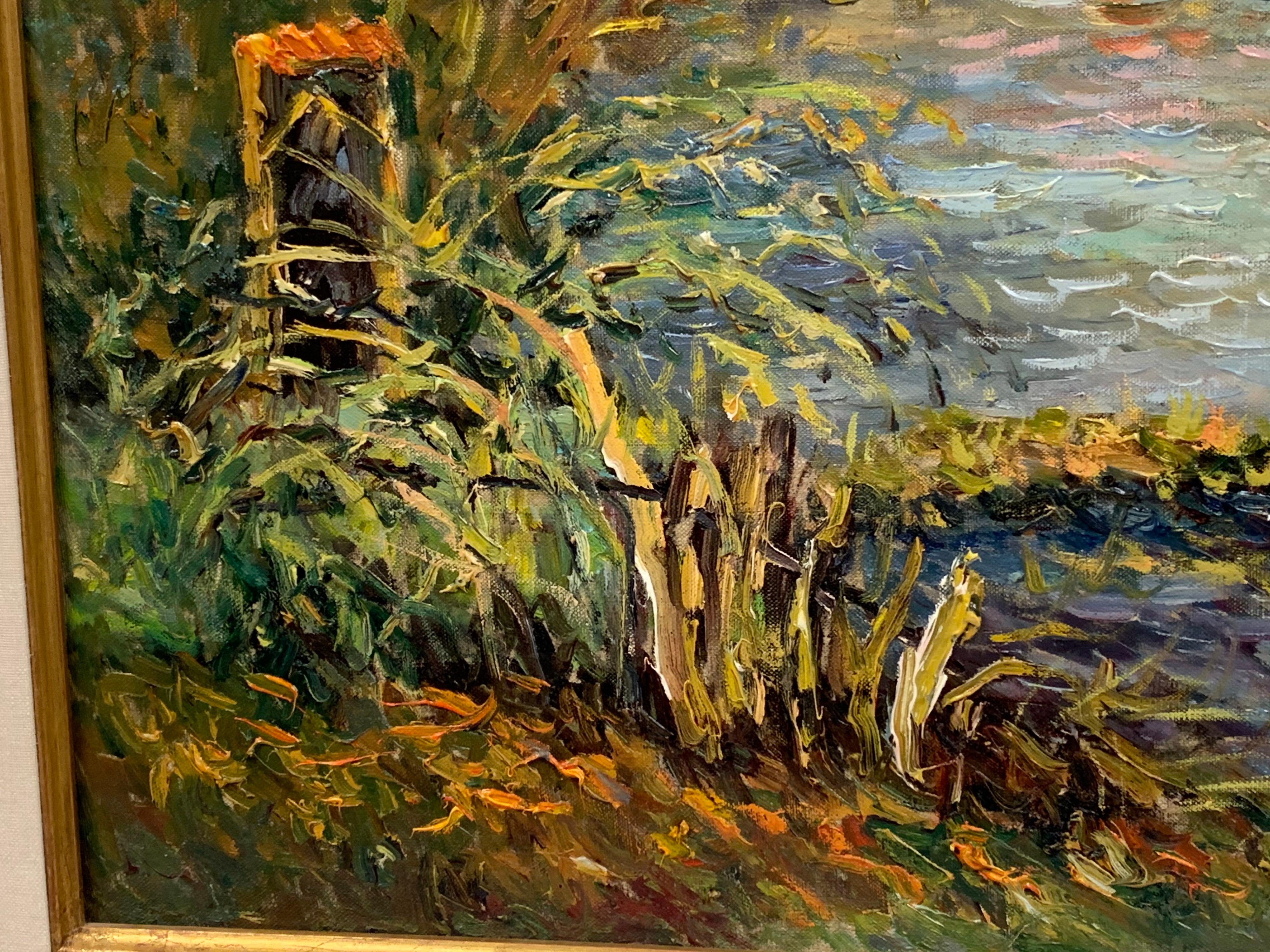 Peinture à l'huile signée Isabelle de Ganay, La Vienne à Saint Leonard de Noblat 8