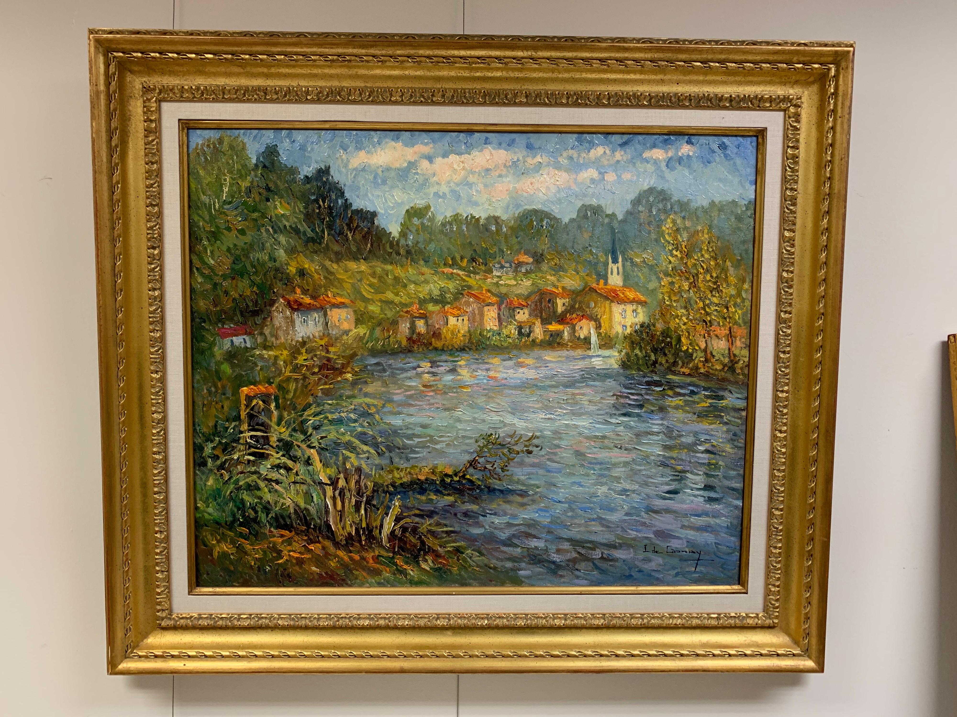 Peinture à l'huile signée Isabelle de Ganay, La Vienne à Saint Leonard de Noblat 11
