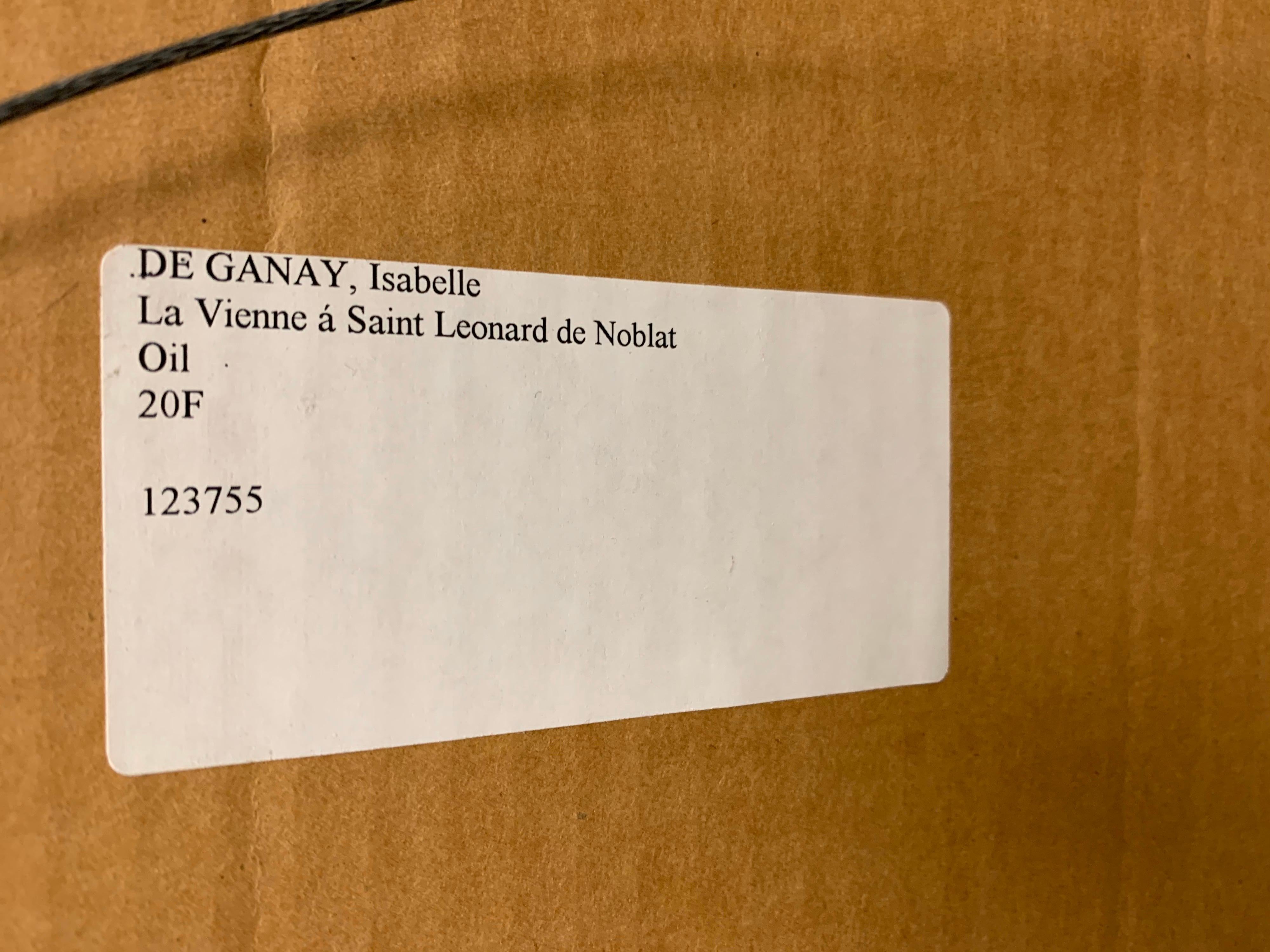 Français Peinture à l'huile signée Isabelle de Ganay, La Vienne à Saint Leonard de Noblat