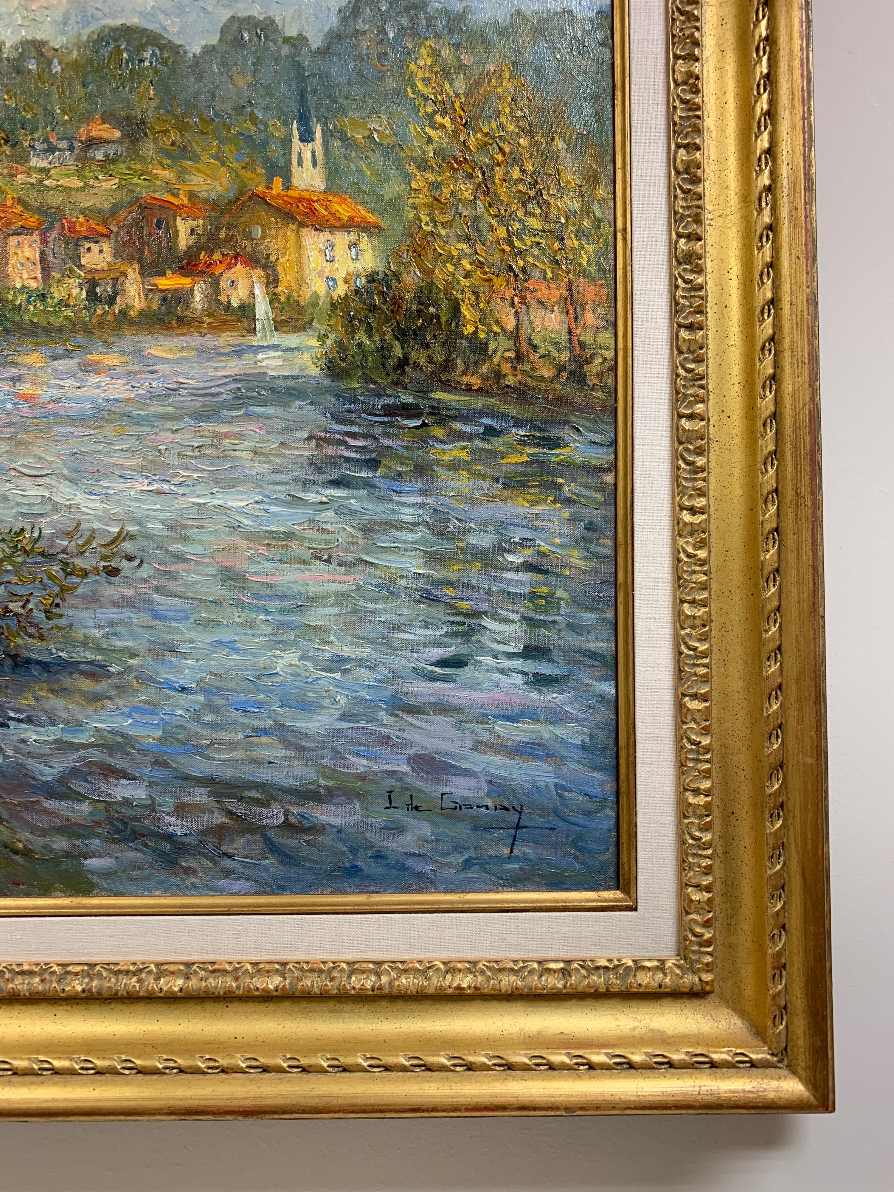 20ième siècle Peinture à l'huile signée Isabelle de Ganay, La Vienne à Saint Leonard de Noblat