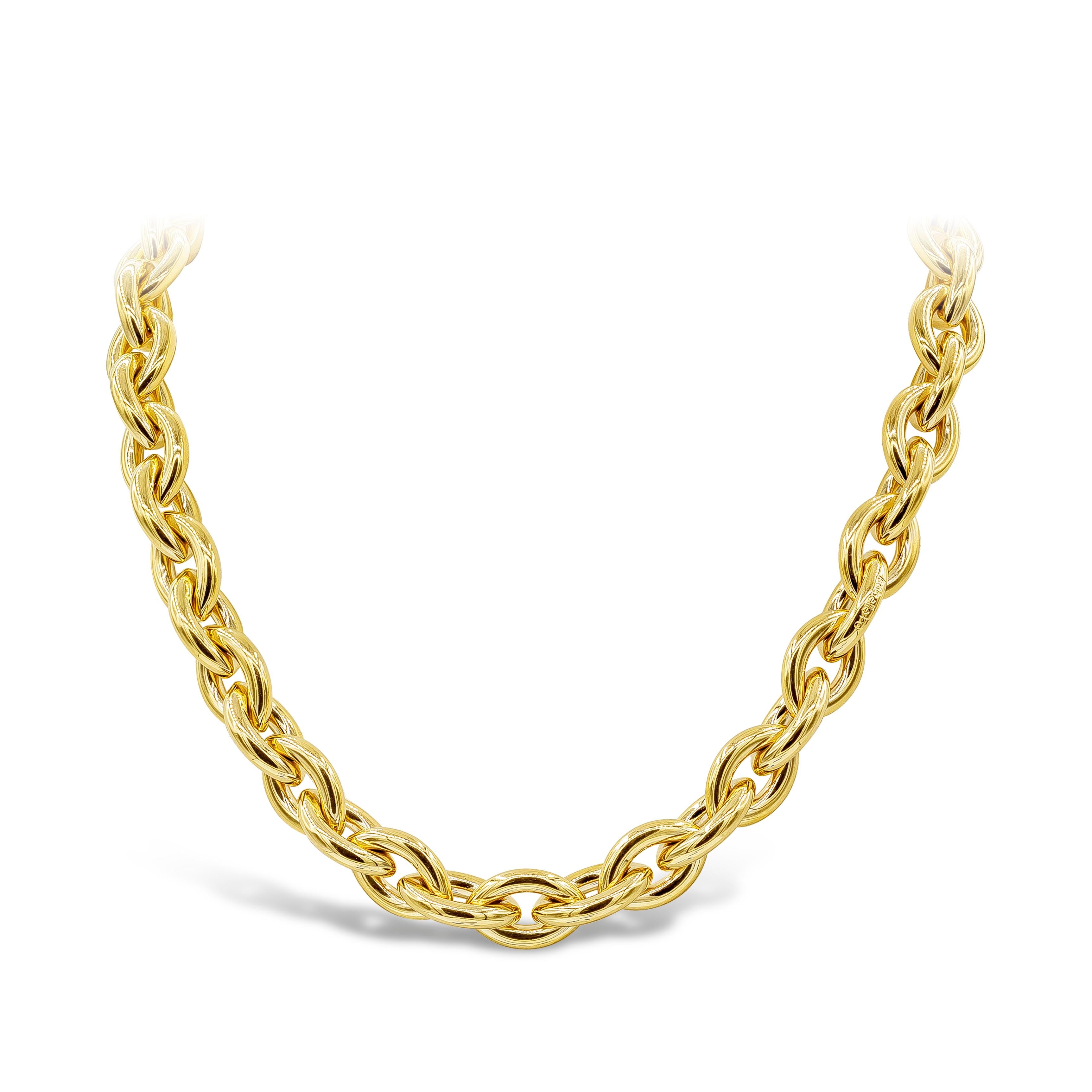 A classic chain necklace made with 18K Yellow Gold. One link is made in platinum and micro-pave set in round brilliant diamonds. Diamonds weigh 0.83 carats total. Weighs 91.85 grams. Made and signed by Isabelle Fa.

Length is 17.25 inches