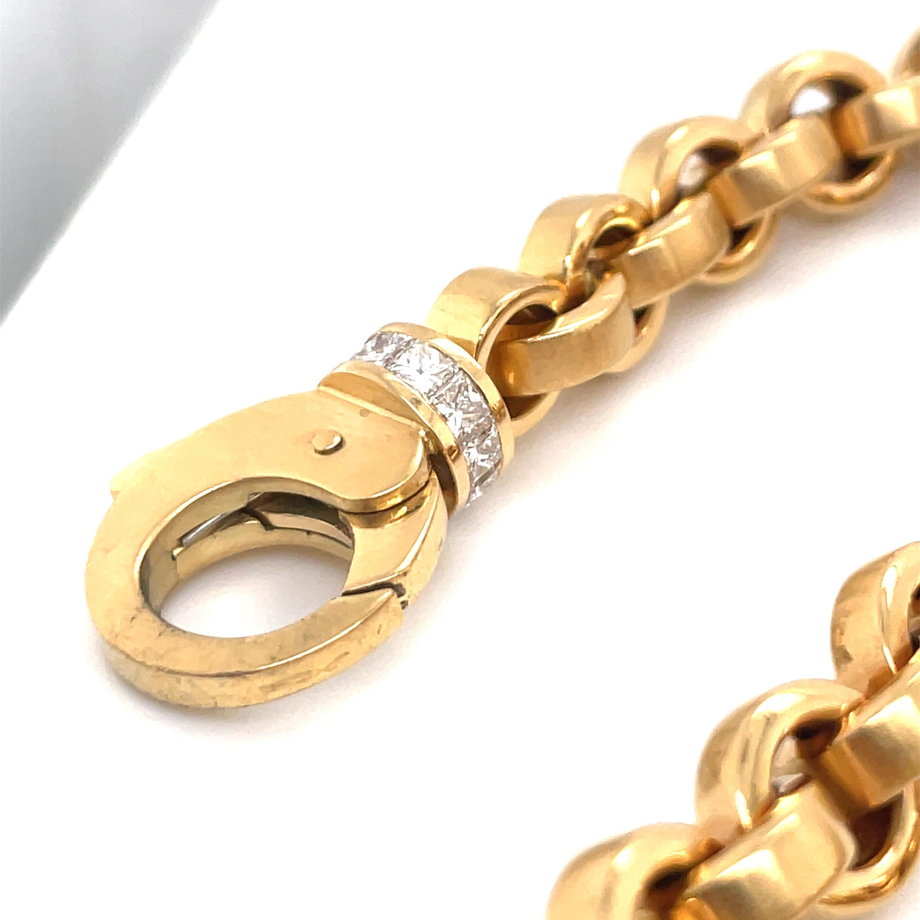 Isabelle Fa Polish & Brushed Link Bracelet Princess Cut Diamond Clasp 89.7 Grams For Sale 2