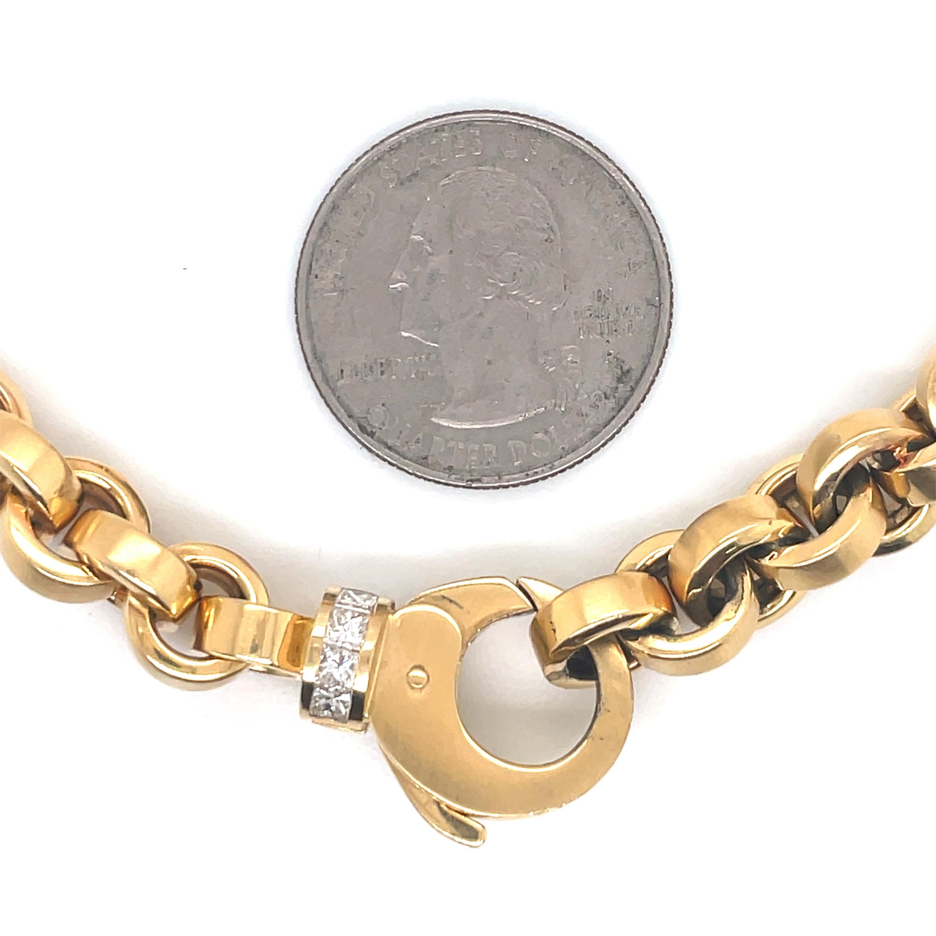 Isabelle Fa Polish & Brushed Link Bracelet Princess Cut Diamond Clasp 89.7 Grams For Sale 1