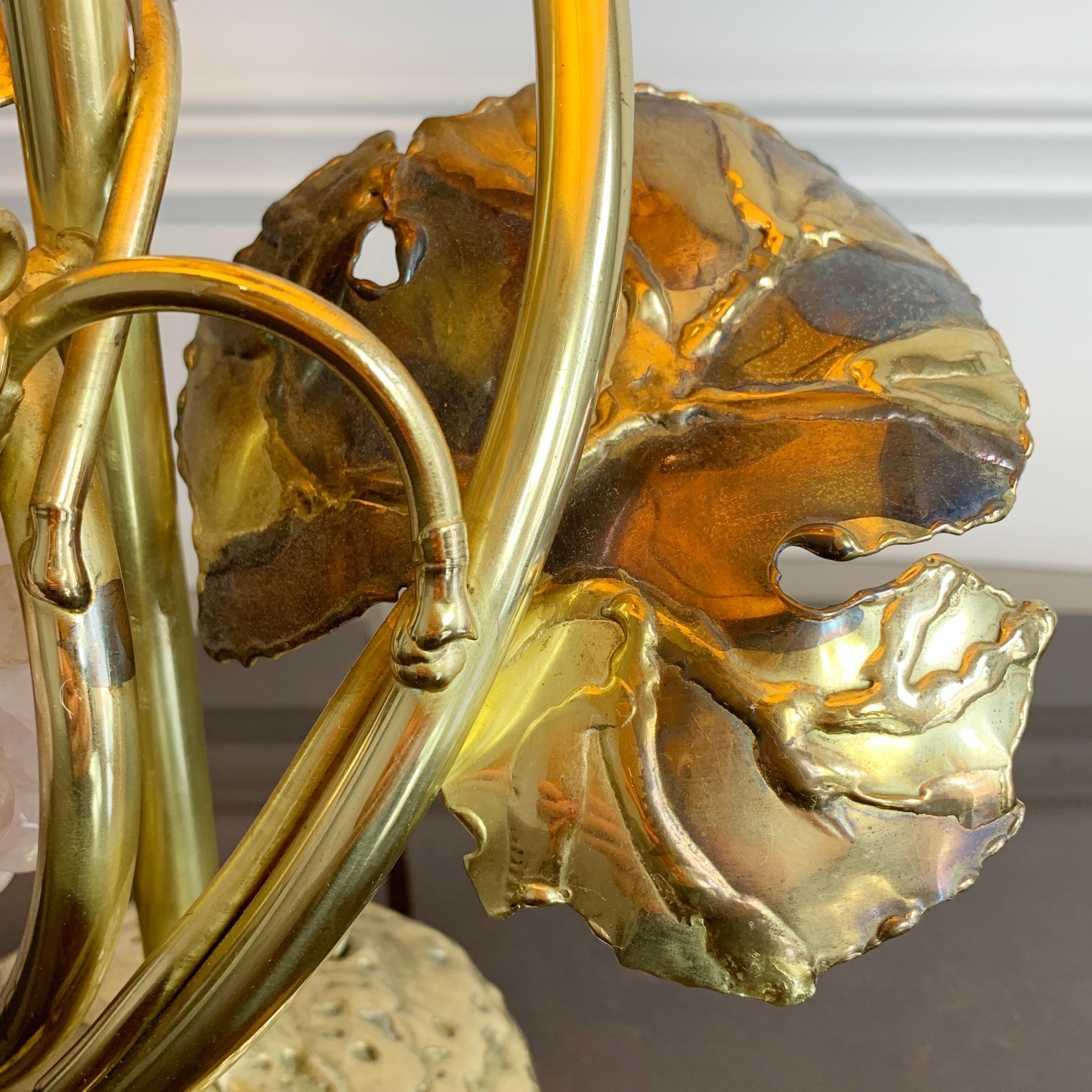 Brutalist Isabelle Faure Rose Quartz Gold Table Lamp For Sale