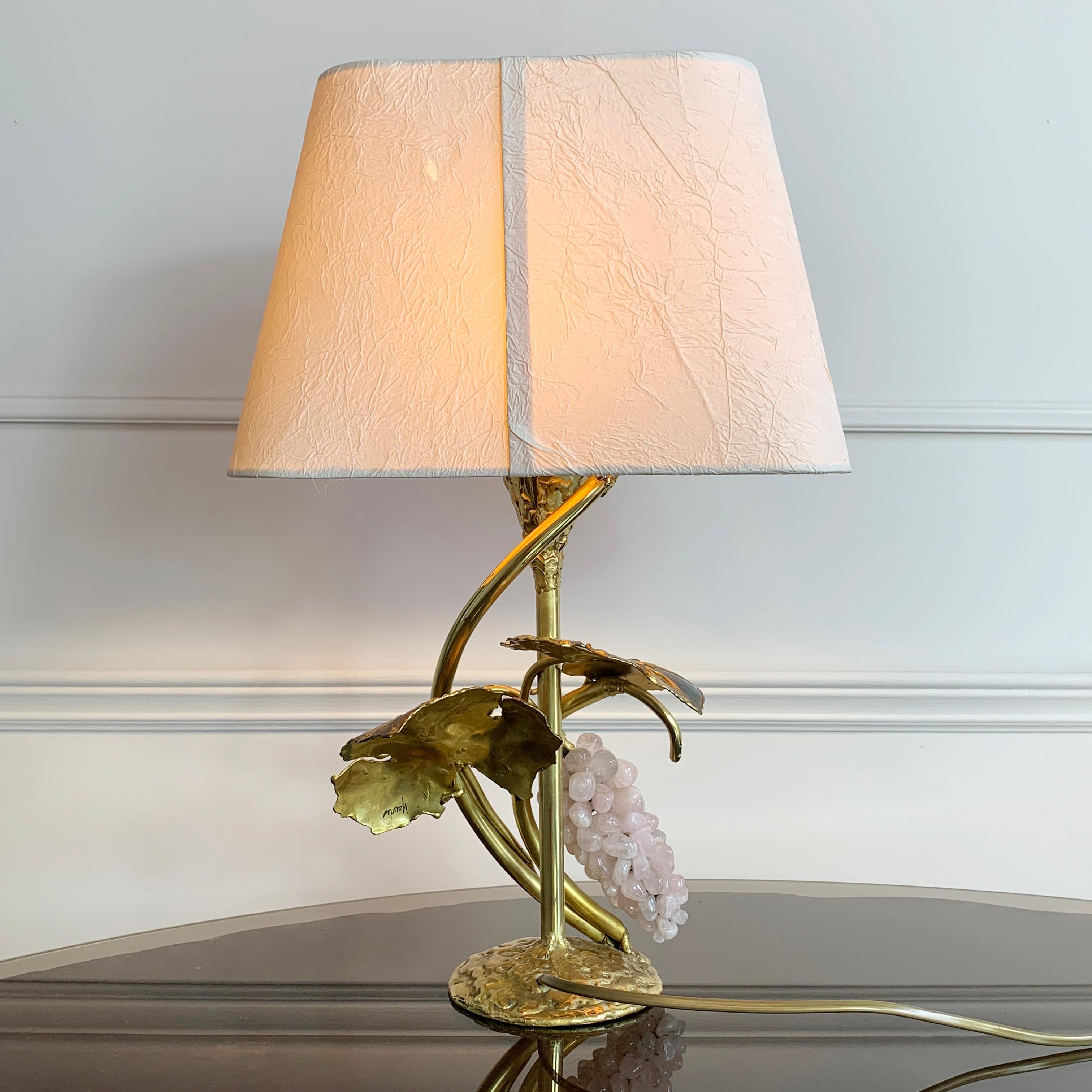 Burnished Isabelle Faure Rose Quartz Gold Table Lamp For Sale