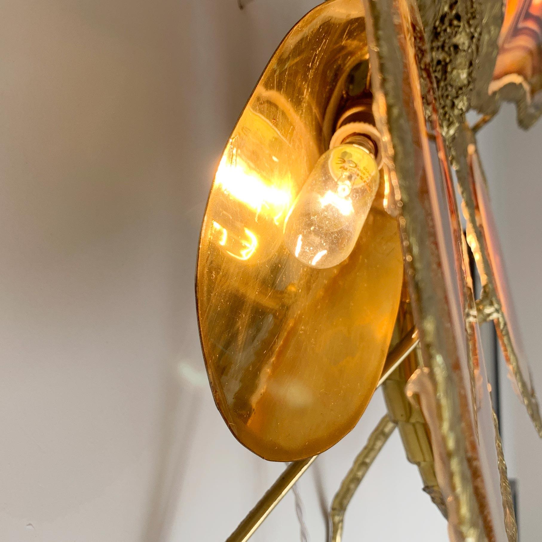 Isabelle Faure Signed Illuminated Gold Butterfly Sculpture Light Brass and Agate For Sale 7