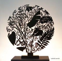 "Luciole", Nature Plant Leaf Satin Black Hollow Circular Airy Metal Sculpture 