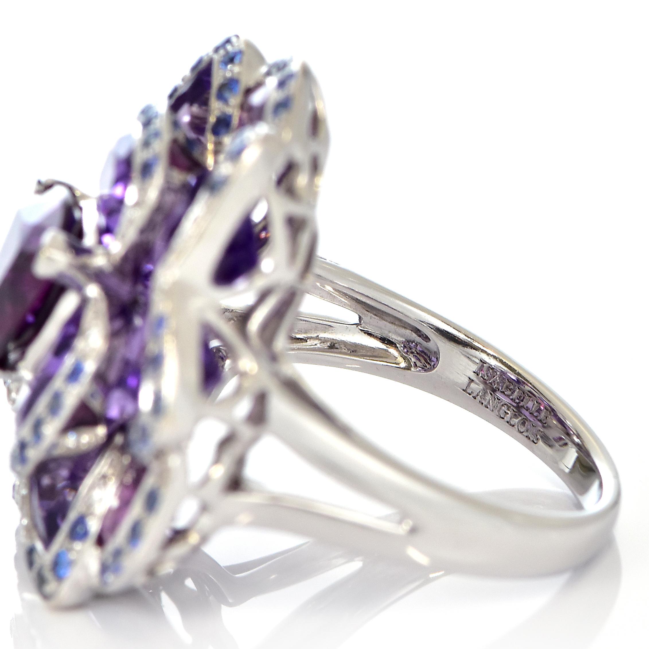 Taille trillion Isabelle Langlois Paris, bague en or 18 carats et grenat rhodolite